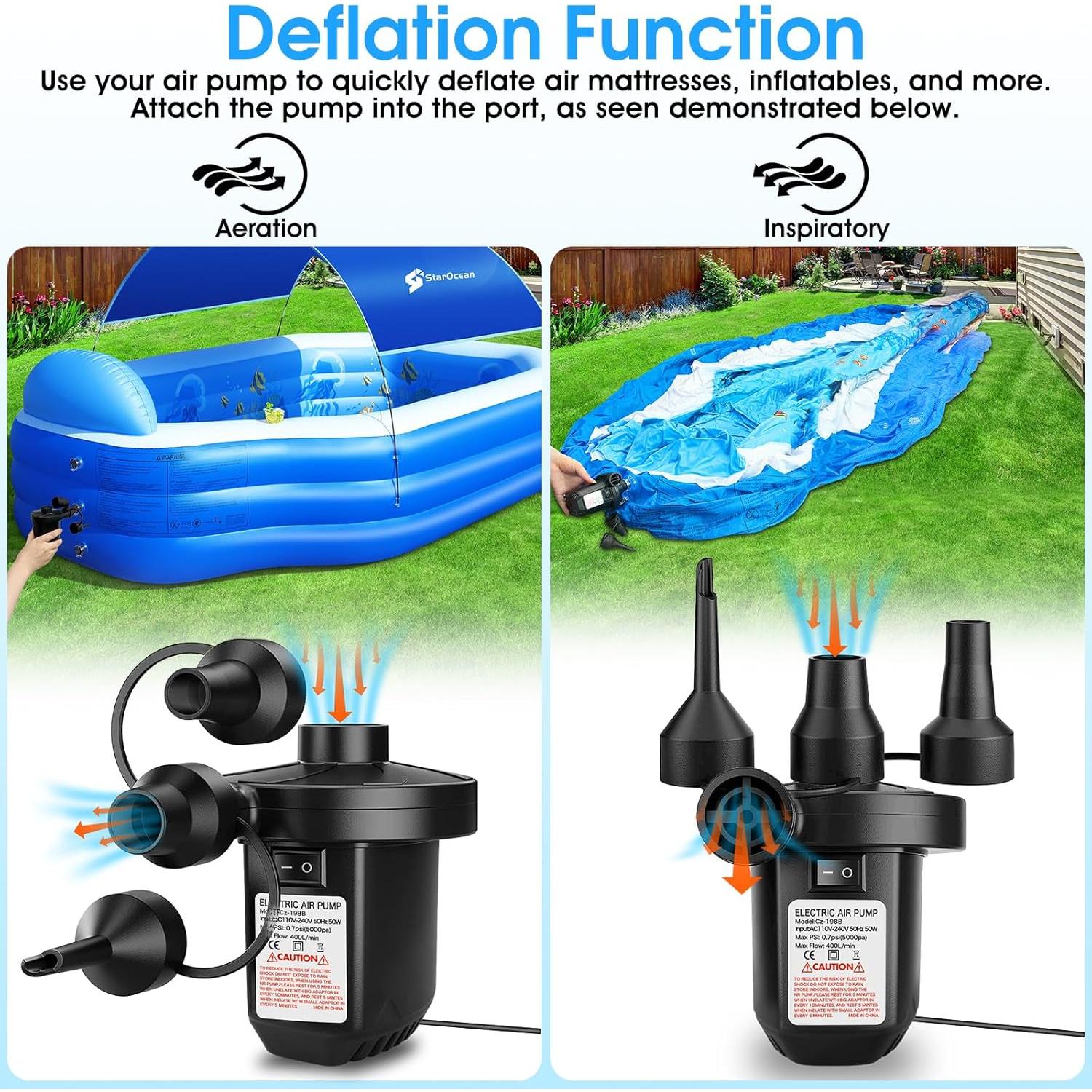 Bomba de Aire Eléctrica StarOcean 110V con 3 Boquillas