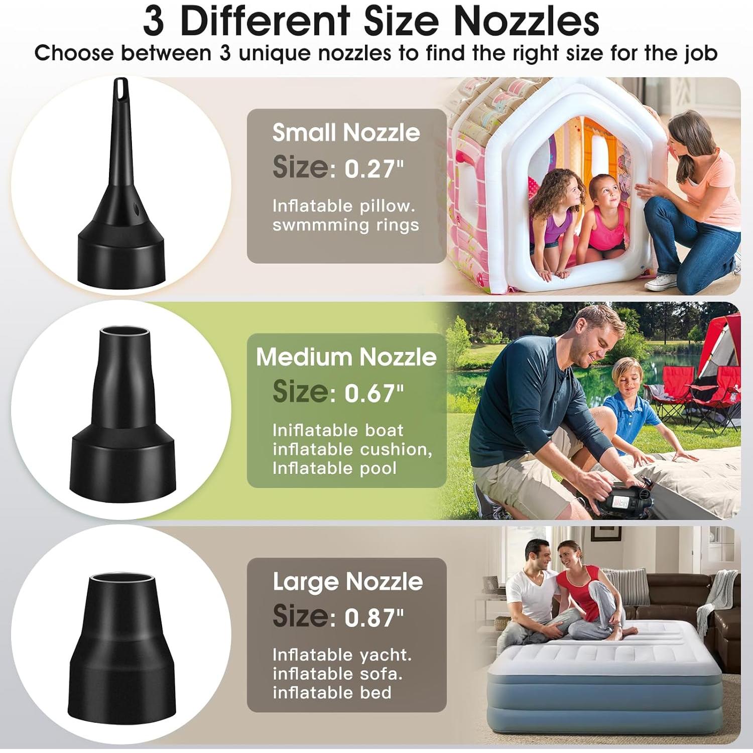 Bomba de Aire Eléctrica FunBy 400 LPM - Portátil con 3 Boquillas