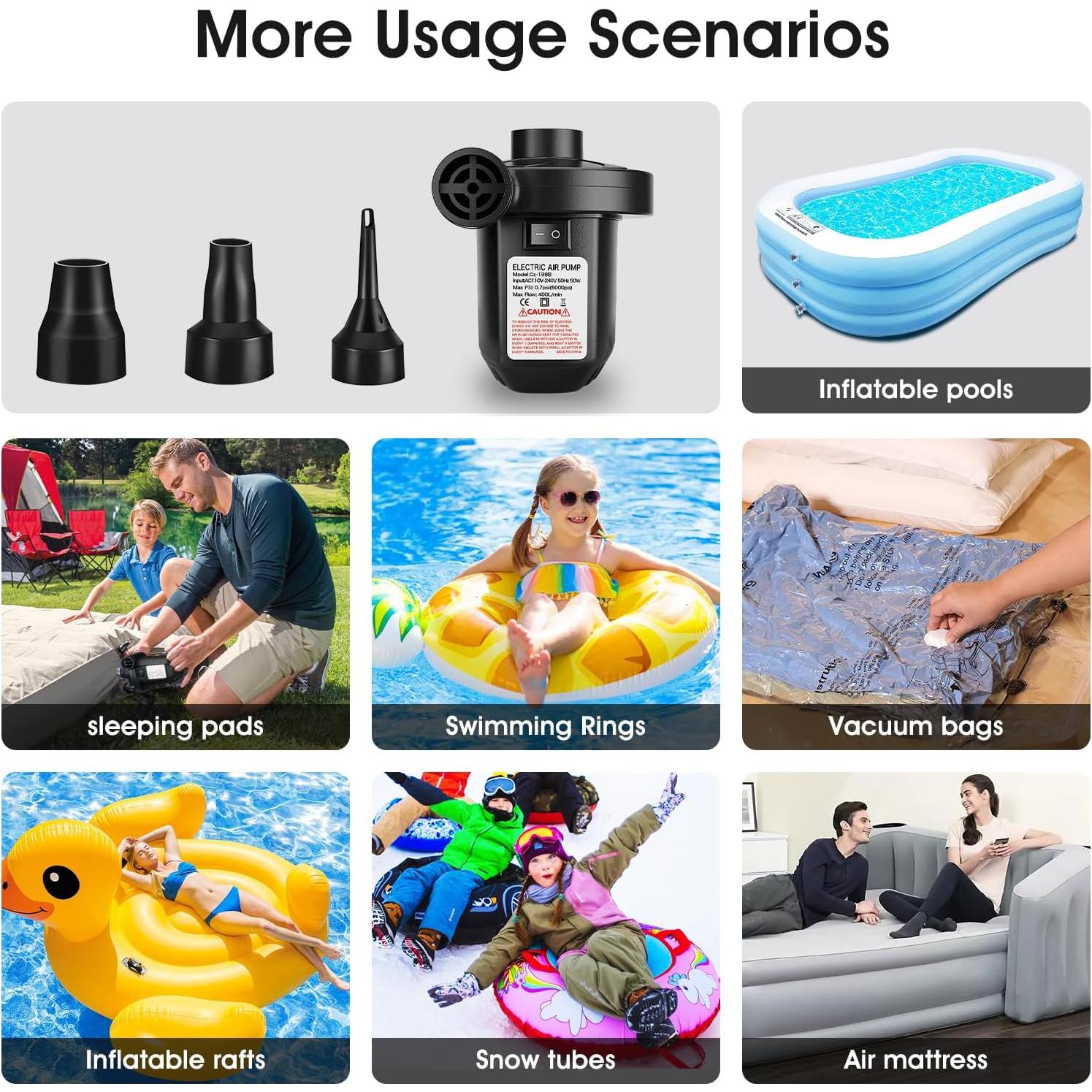 Bomba de Aire Eléctrica FunBy 400 LPM - Portátil con 3 Boquillas