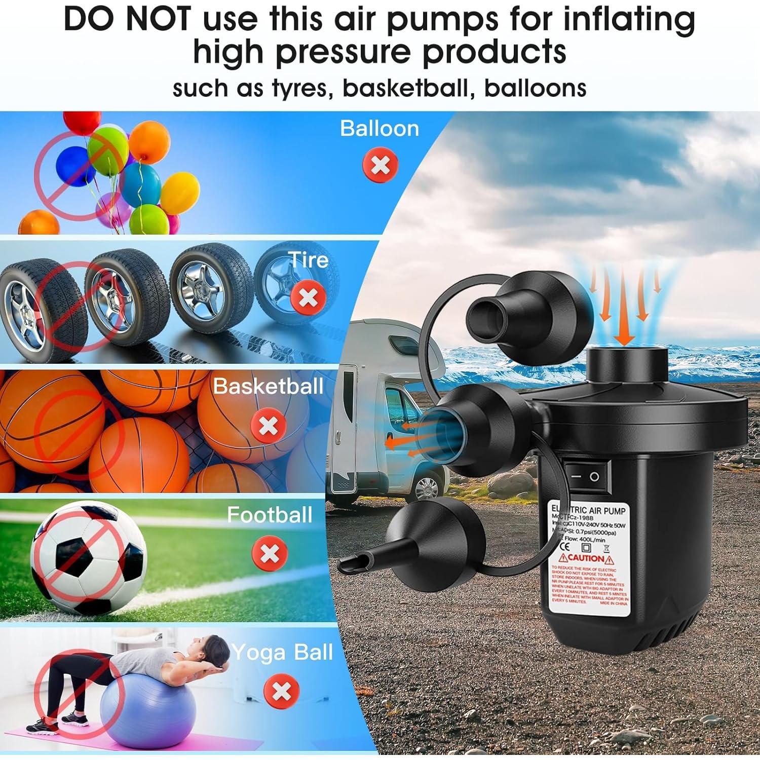 Bomba de Aire Eléctrica FunBy 400 LPM - Portátil con 3 Boquillas