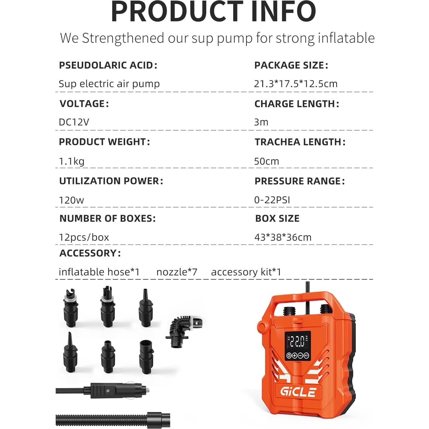 Bomba Eléctrica Portátil Gicle 883L 22PSI para Paddle Board