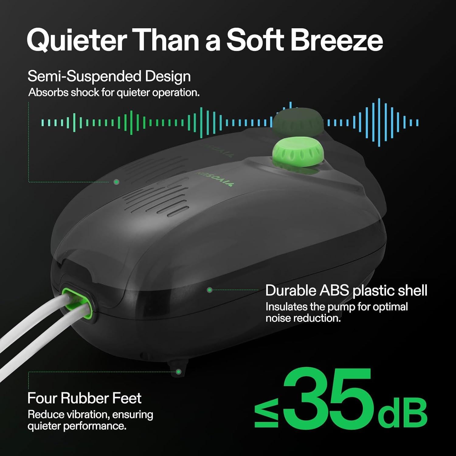 Kit de Bomba de Aire VIVOSUN 605 L/h para Acuarios 20-300 Gal