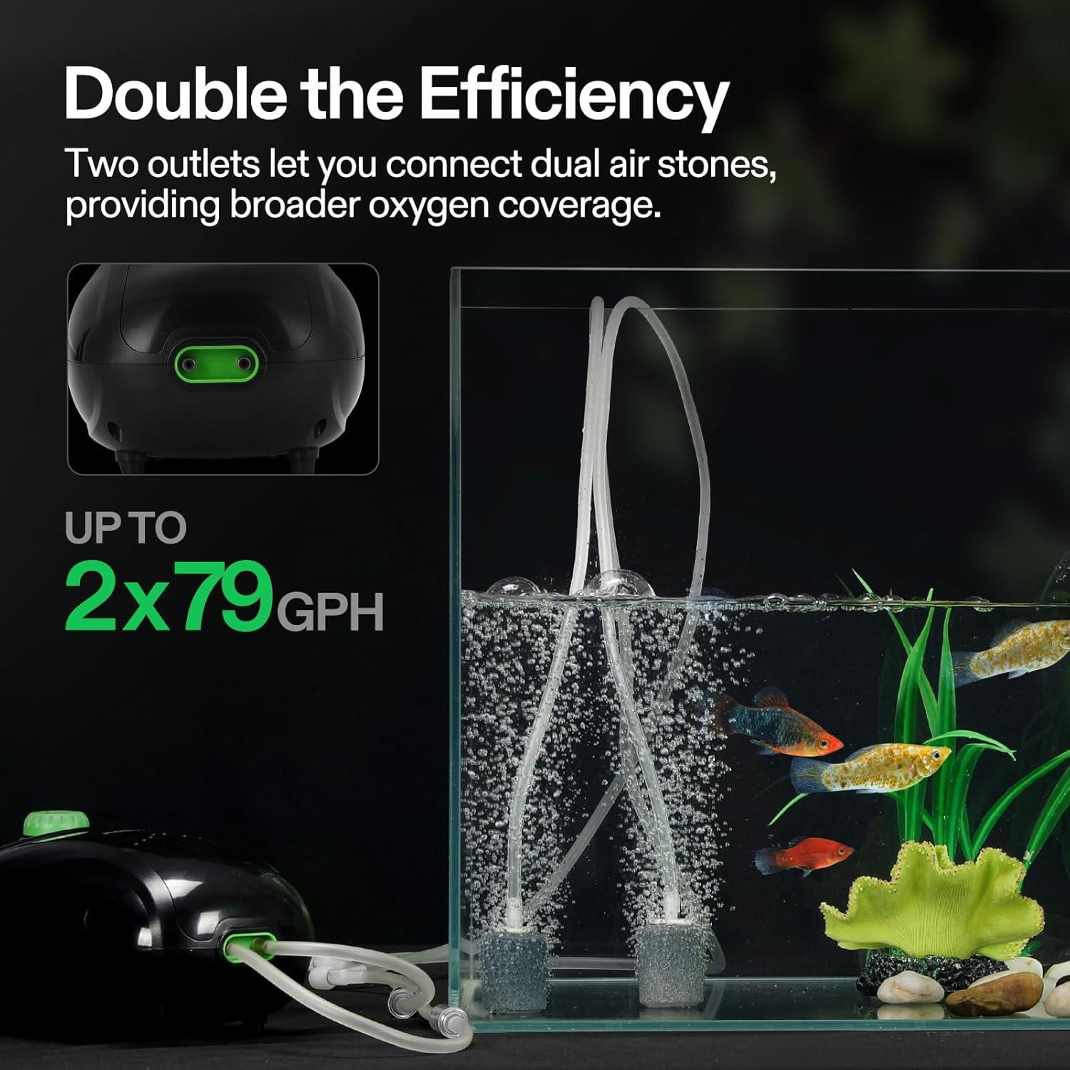 Kit de Bomba de Aire VIVOSUN 605 L/h para Acuarios 20-300 Gal