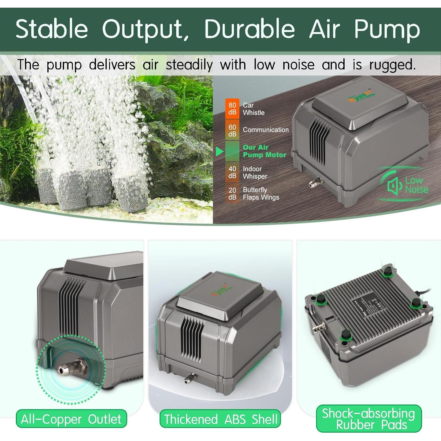 Bomba de aire para acuario Hygger 10W 870 L/h 4 salidas