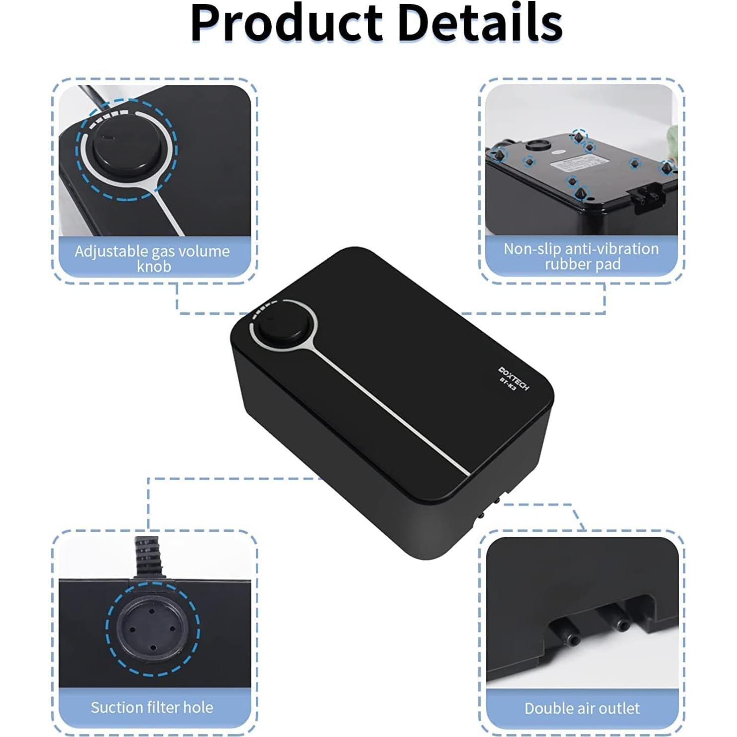 Bomba de aire silenciosa Boxtech K3 8W para acuario 20-600L
