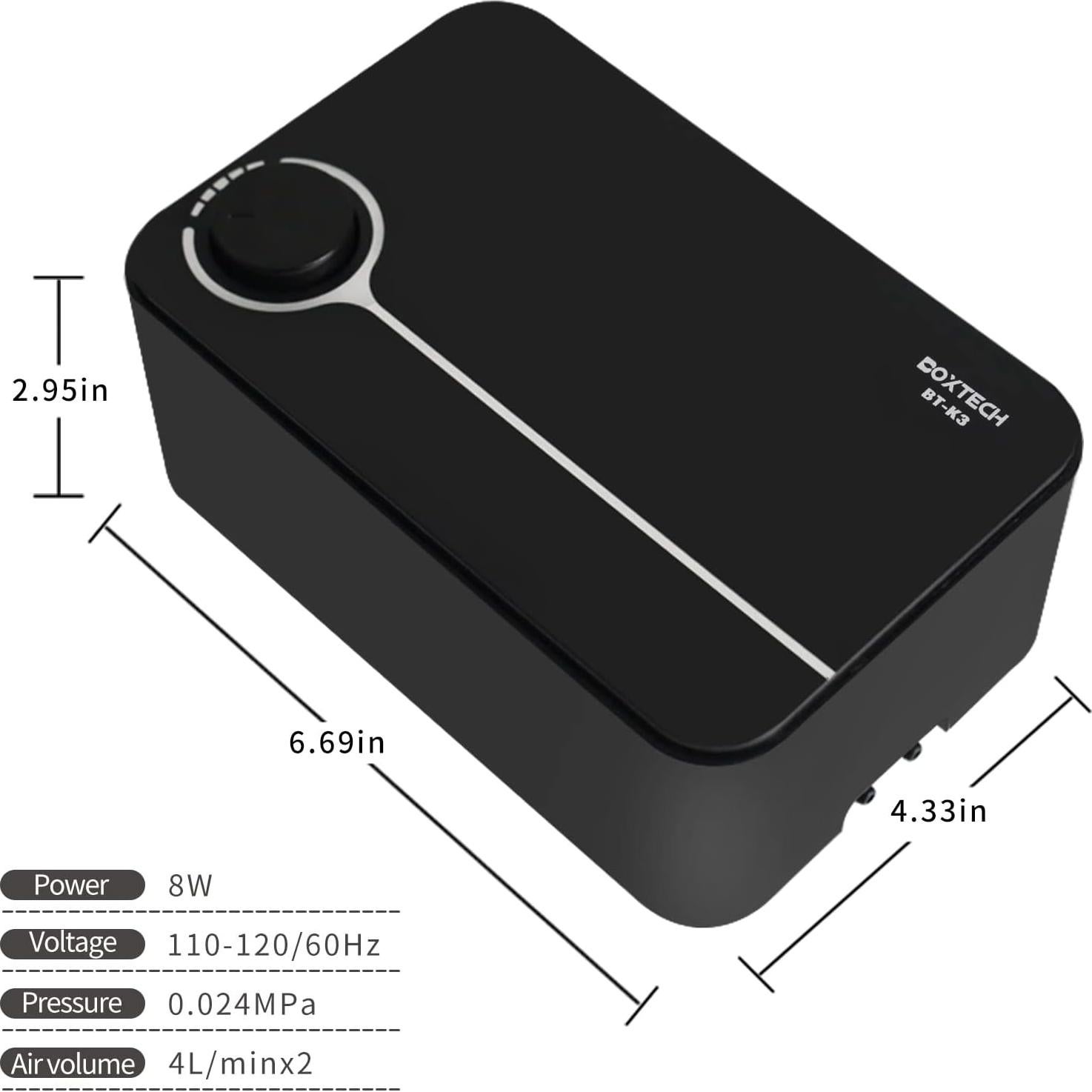 Bomba de aire silenciosa Boxtech K3 8W para acuario 20-600L