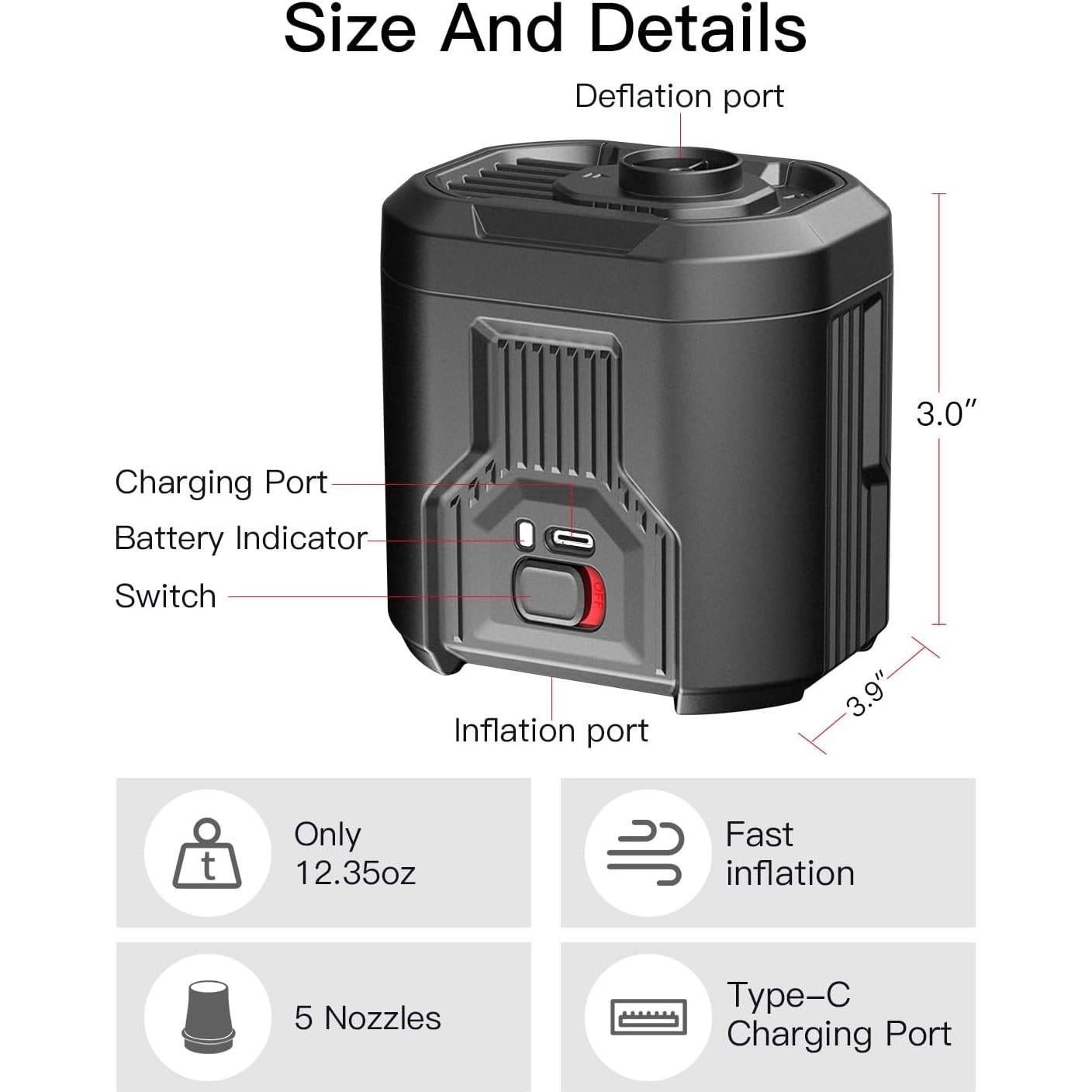 Bomba de Aire Portátil Recargable ACOTHOT 5KPA 1300mAh