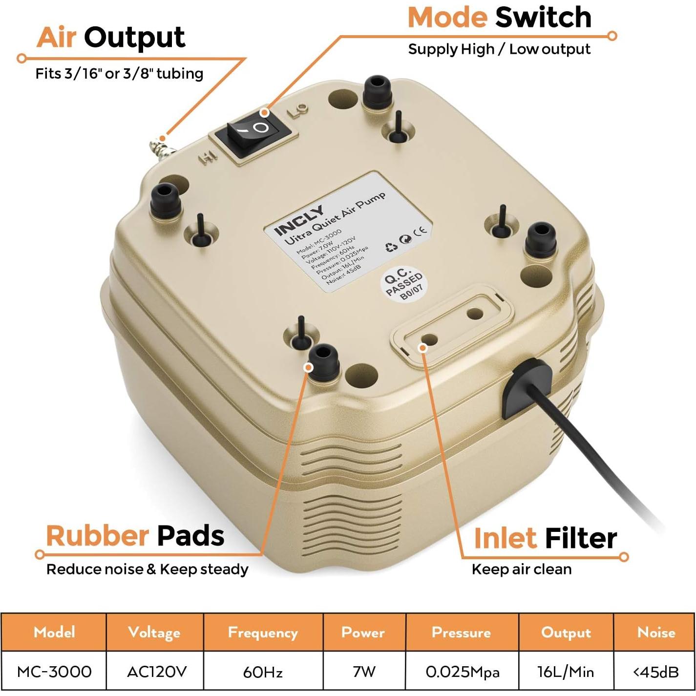 Bomba de Aire INCLY 7W Ultra Silenciosa 16 LPM 245 L/h