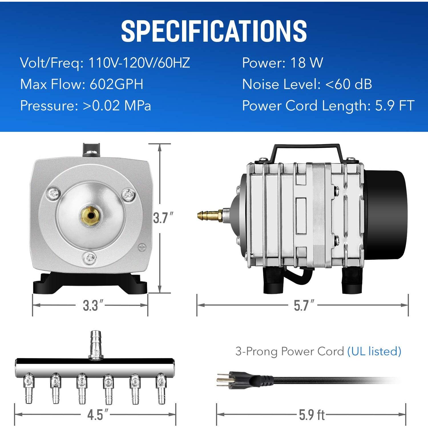Bomba de Aire Simple Deluxe 38L/min 6 Salidas Ajustables