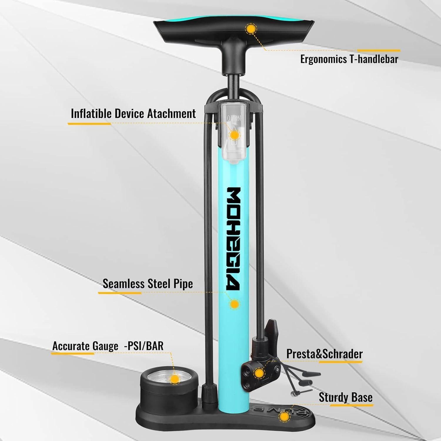 Bomba de Pie MOHEGIA con Manómetro 160 PSI para Bicicleta