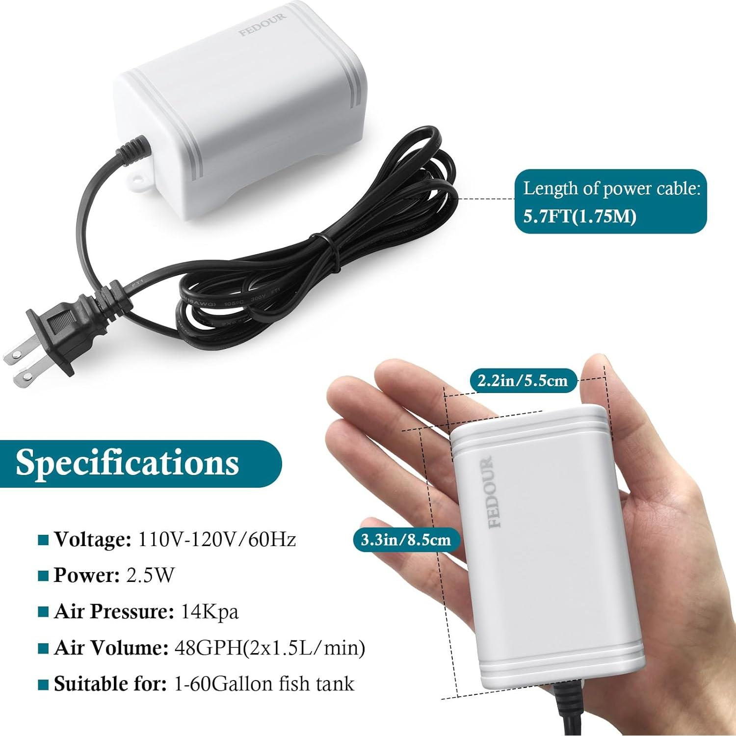 Bomba de Aire Mini Acuario FEDOUR 48GPH Ultra Silenciosa