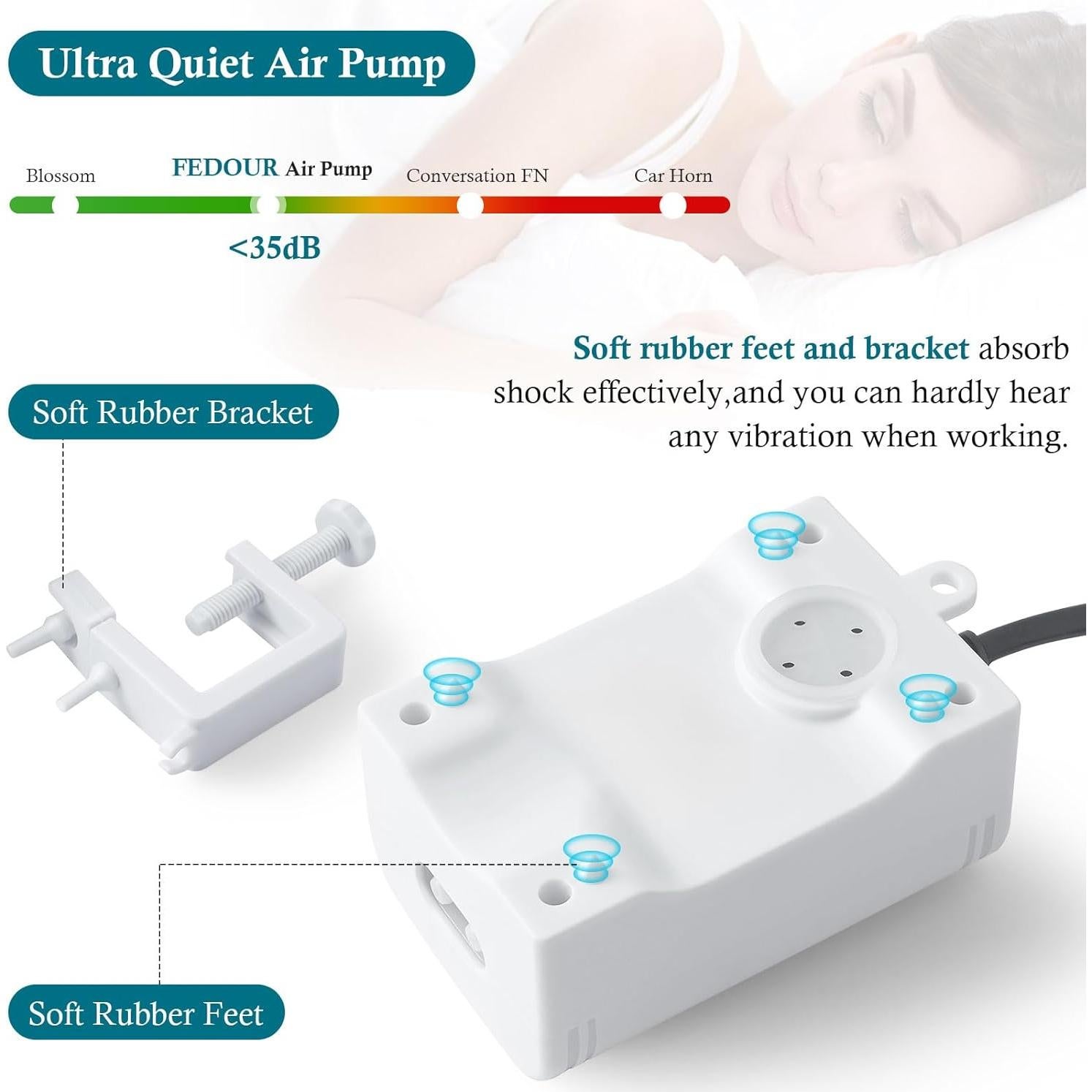 Bomba de Aire Mini Acuario FEDOUR 48GPH Ultra Silenciosa