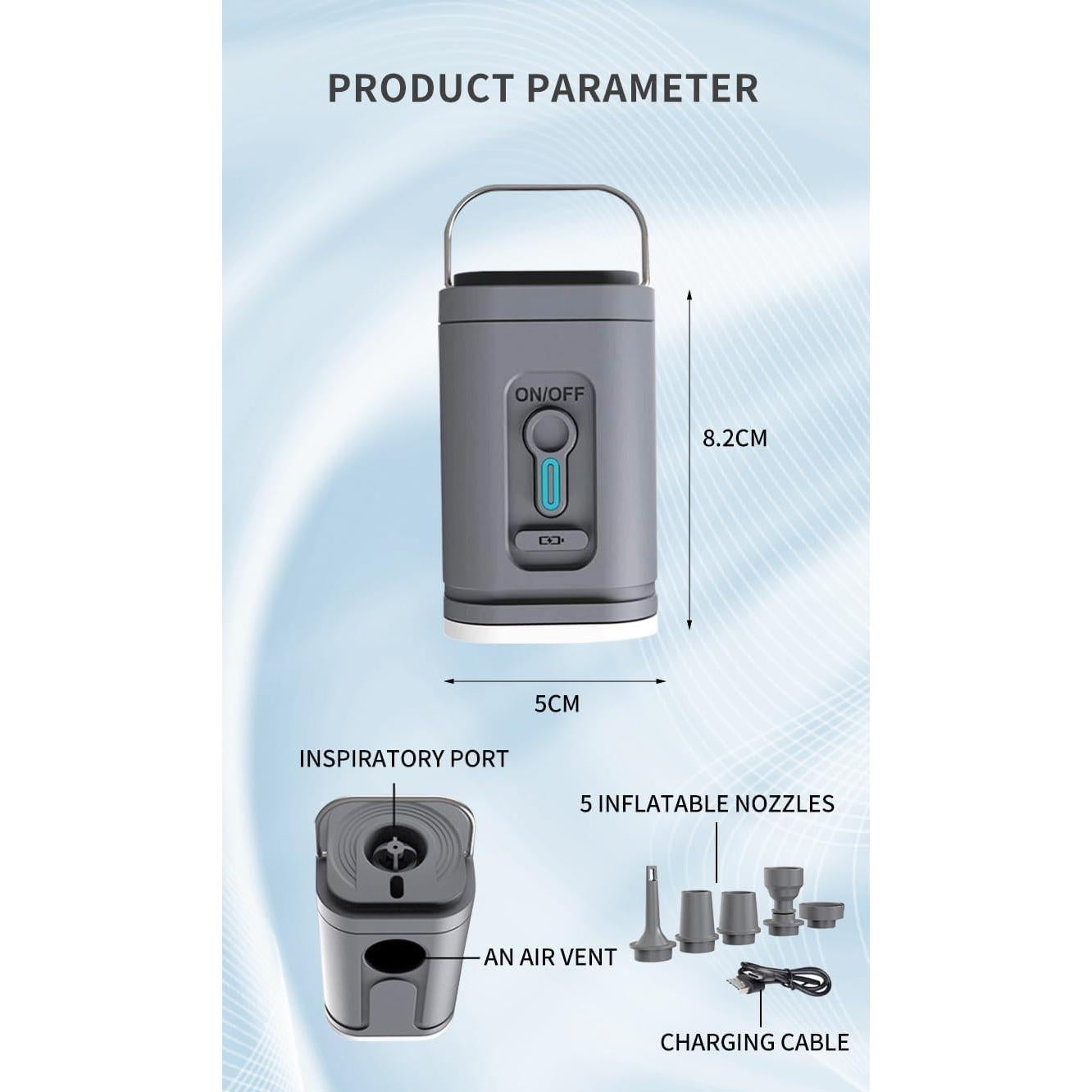 Compact Electric Portable Air Pump with USB-C Charging & Integrated LED Light – Perfect for Air Mattress Pump, Air Pump for Inflatables and Deflatables, Sleeping Pads, Vacuum Bags, Camp and More