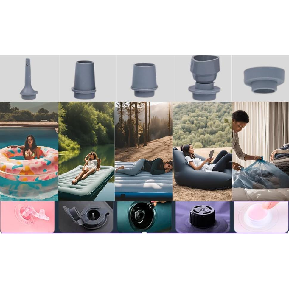 Compact Electric Portable Air Pump with USB-C Charging & Integrated LED Light – Perfect for Air Mattress Pump, Air Pump for Inflatables and Deflatables, Sleeping Pads, Vacuum Bags, Camp and More