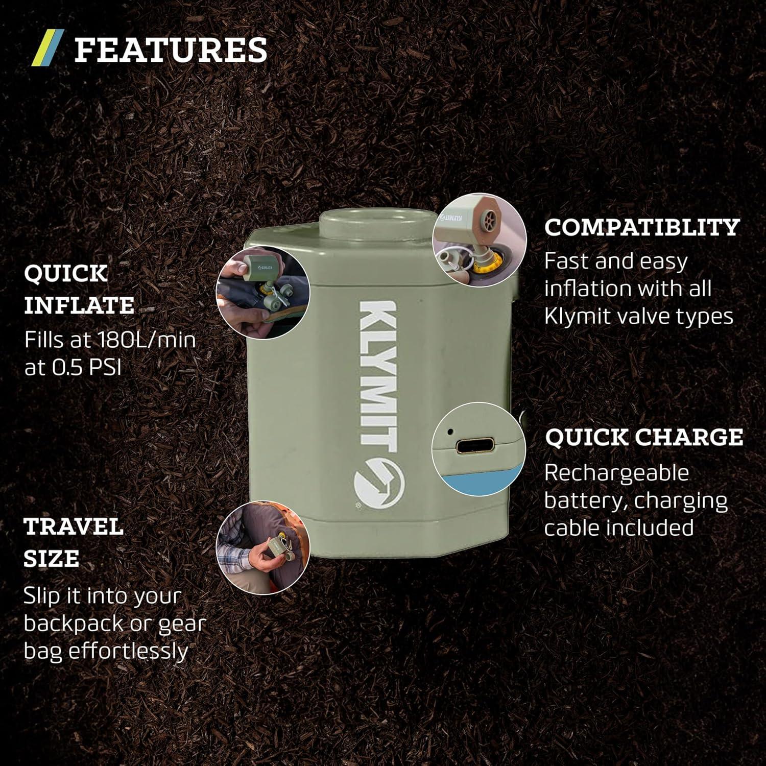 Bomba de aire portátil Klymit Tempest USB para colchones