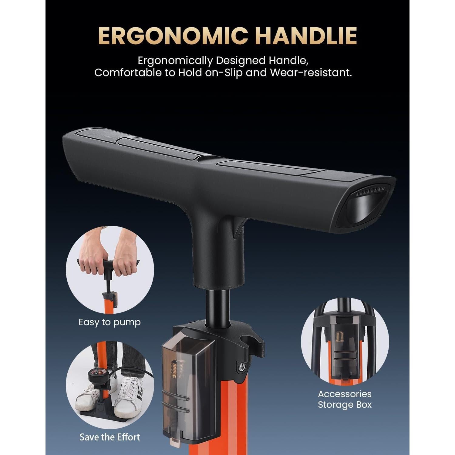 Bomba de Pie POWVINE ZD6132 160PSI con Manómetro para Bicicleta