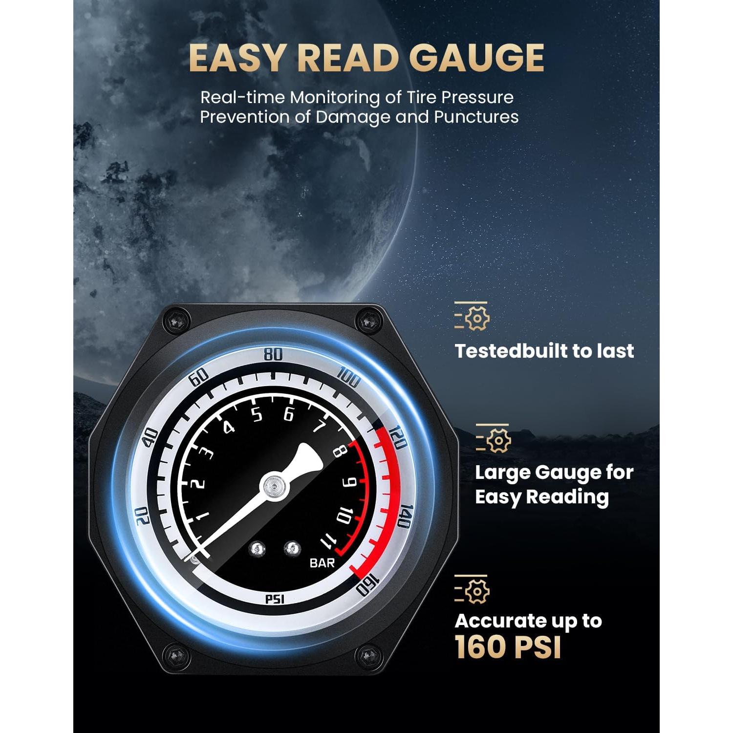 Bomba de Pie POWVINE ZD6132 160PSI con Manómetro para Bicicleta