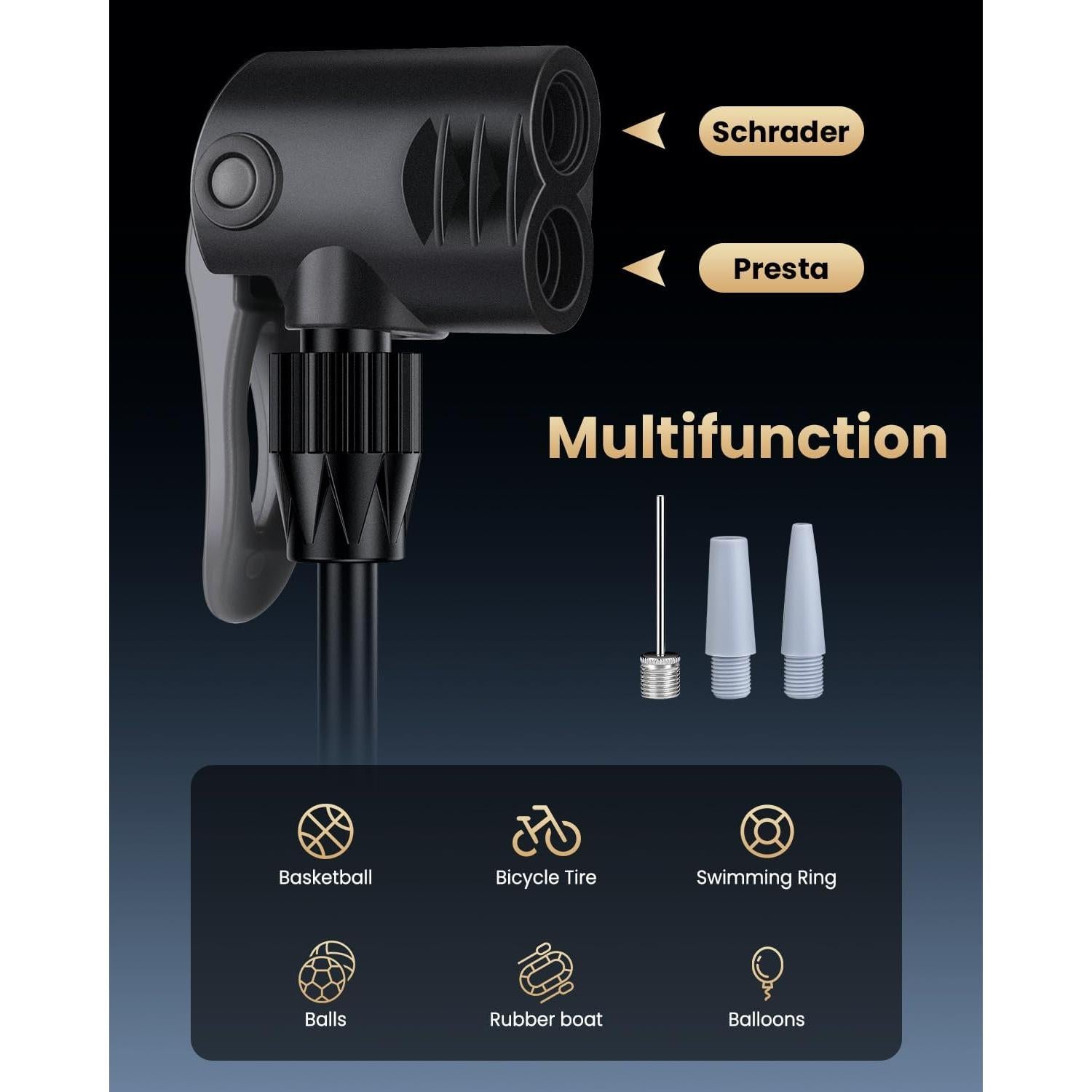 Bomba de Pie POWVINE ZD6132 160PSI con Manómetro para Bicicleta