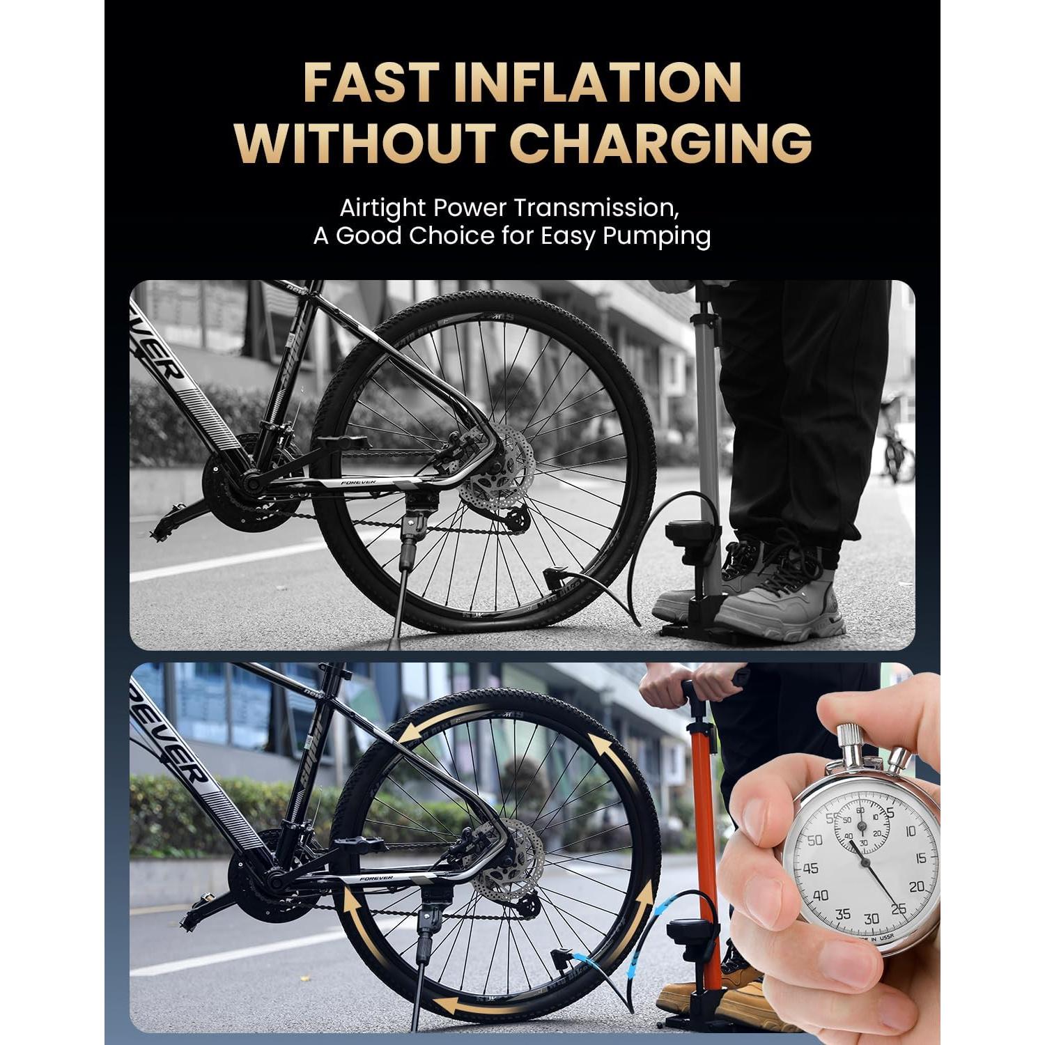 Bomba de Pie POWVINE ZD6132 160PSI con Manómetro para Bicicleta