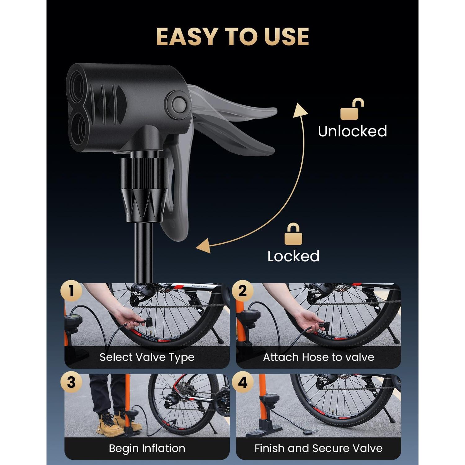 Bomba de Pie POWVINE ZD6132 160PSI con Manómetro para Bicicleta