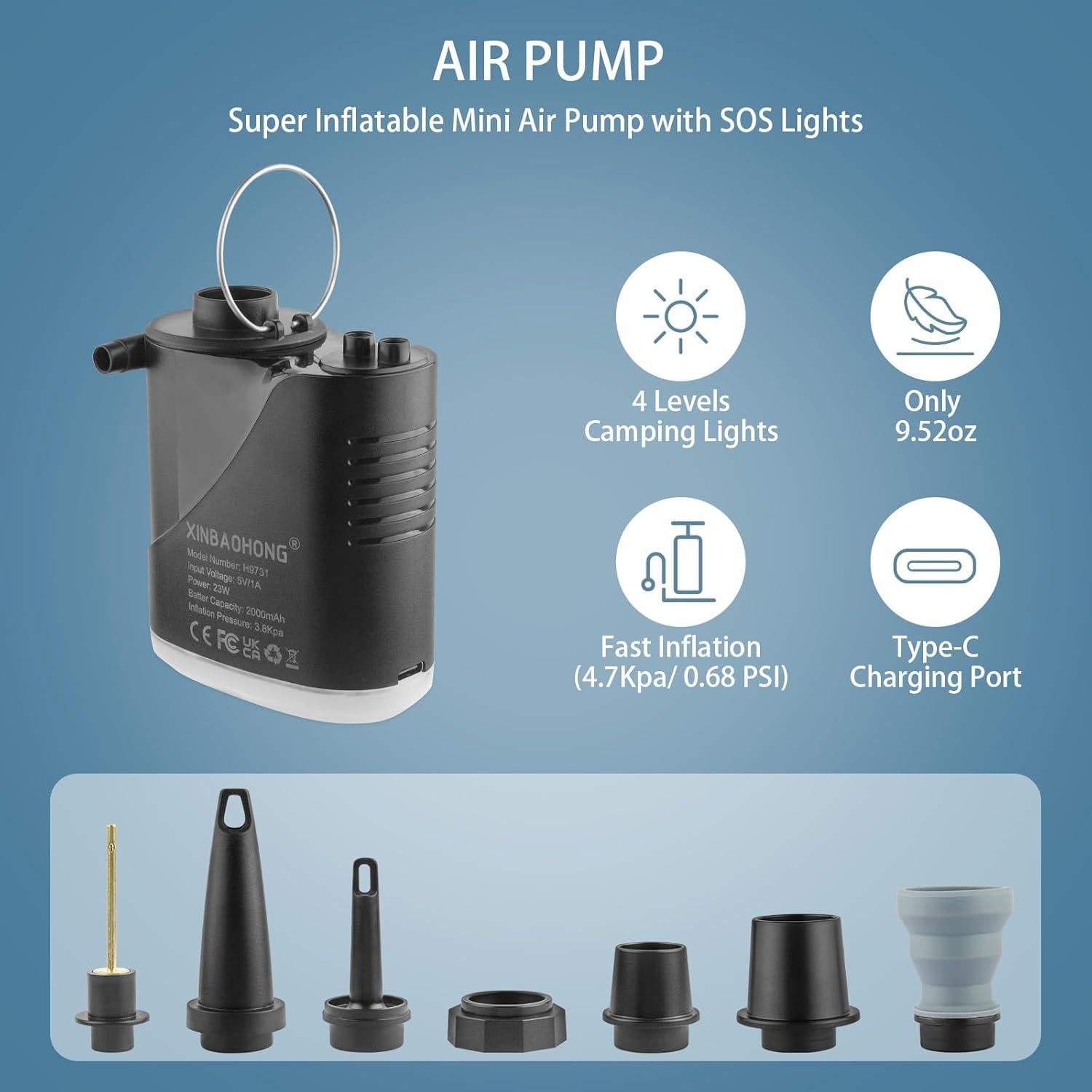 Mini Inflador de Aire Portátil XINBAOHONG 2000mAh USB-C