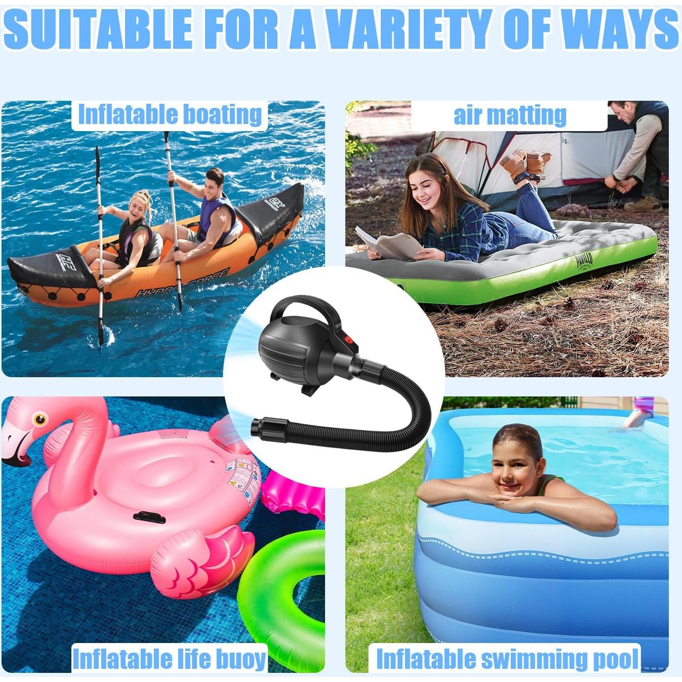 Portable Electric Air Pump 600W Fast Inflation Pump with Hose 4 Nozzles 110-120V AC Air Pump for Air Mats Inflatable Mats Gymnastics Mats Pool Toys