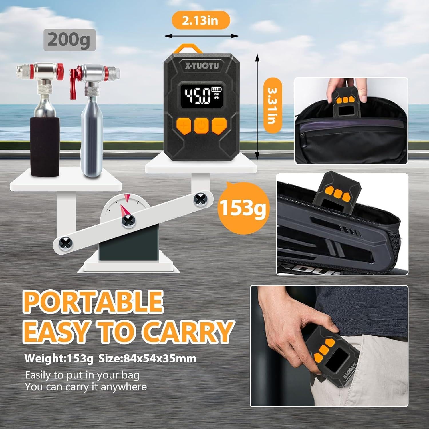 Mini bomba de bicicleta X-TUOTU Y-QB08 con manómetro