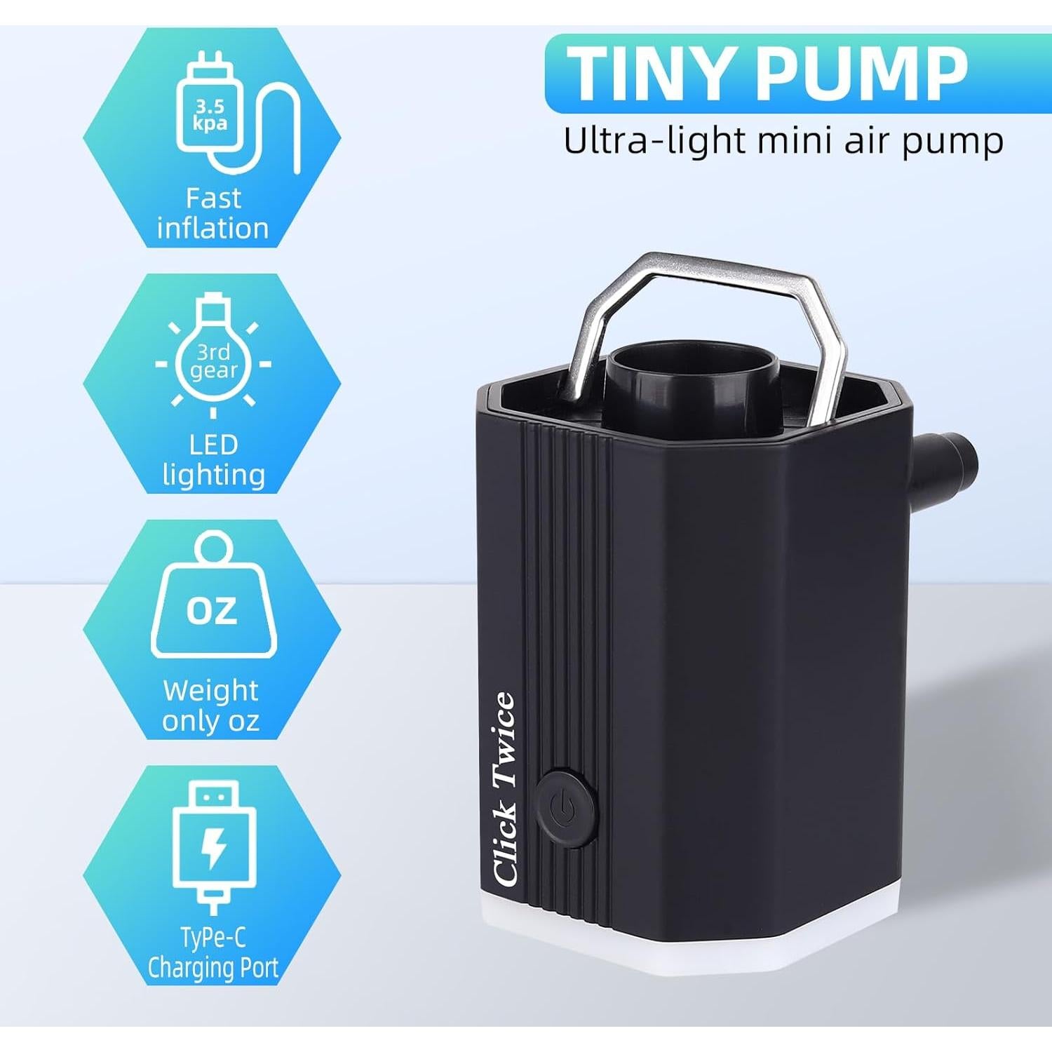 Mini and Portable Air Pump Tiny Pump with 1600mAh Battery USB Rechargeable to Portable Air Pump, Air Bed, Air Mattress Pump, Vacuum Storage Bags