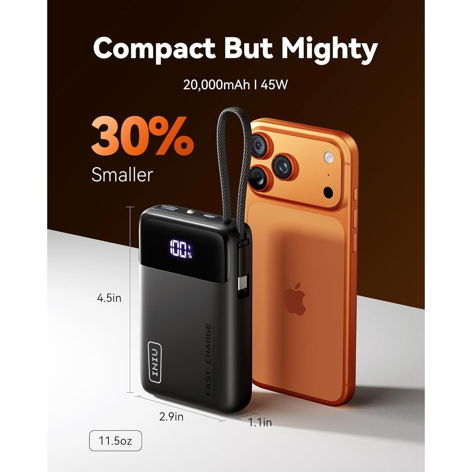 Cargador Portátil INIU 20000mAh 45W USB-C Integrado Negro