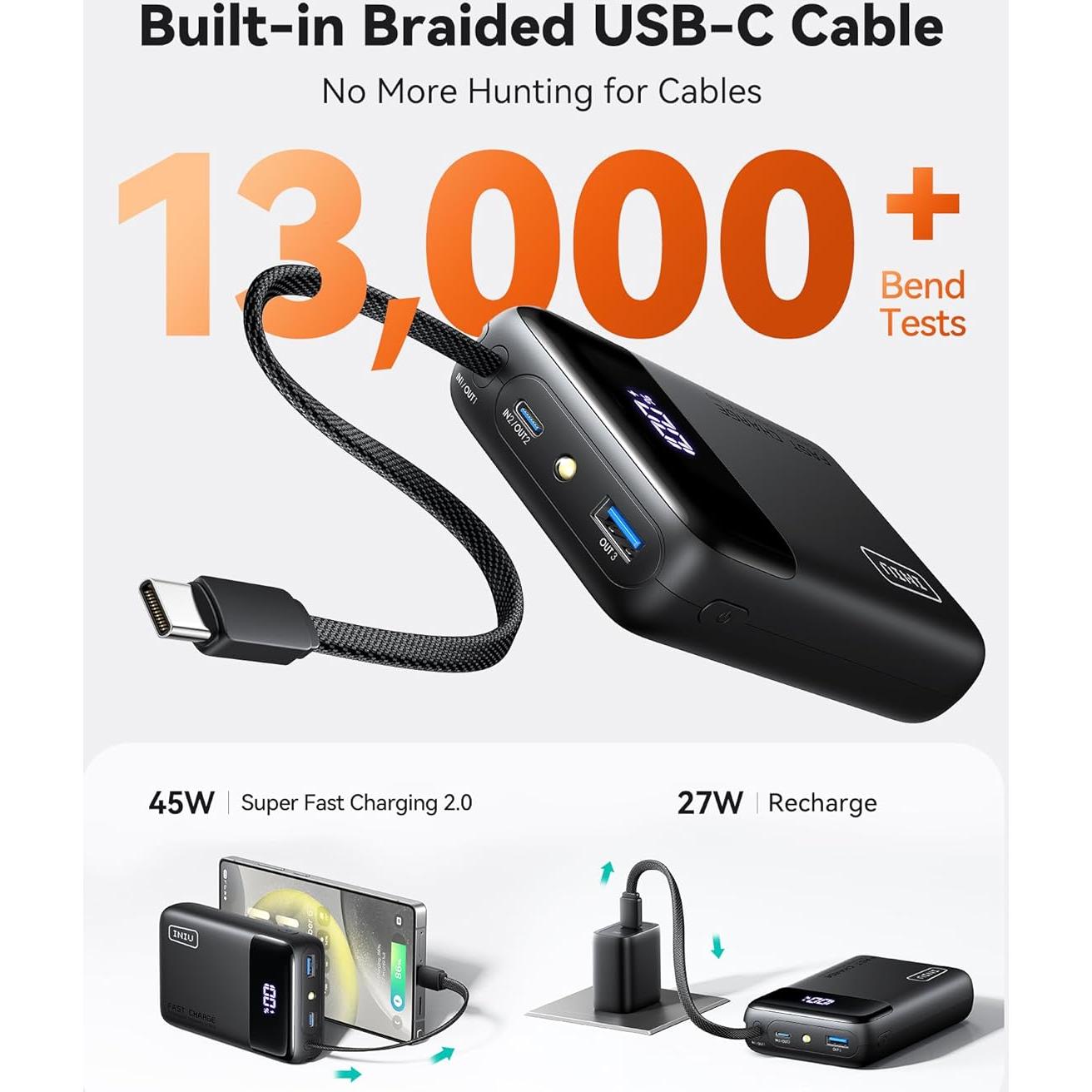 Cargador Portátil INIU 20000mAh 45W USB-C Integrado Negro