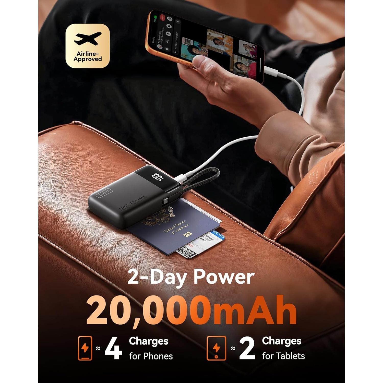 Cargador Portátil INIU 20000mAh 45W USB-C Integrado Negro