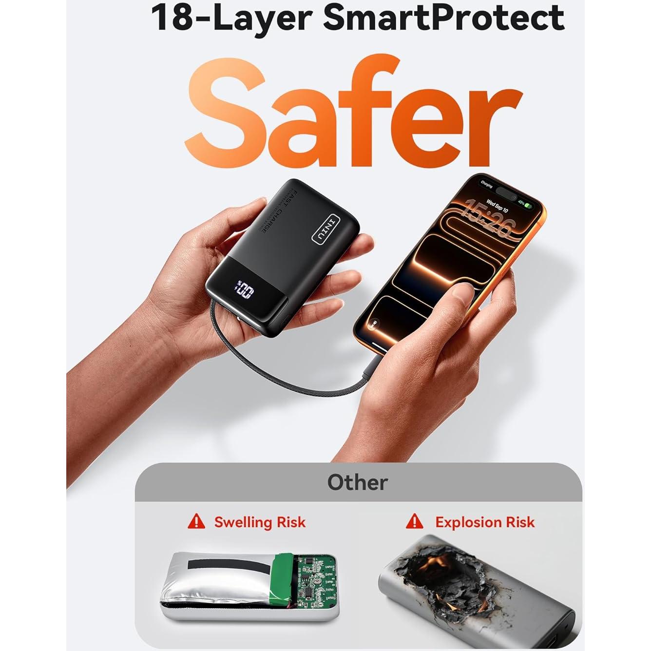 Cargador Portátil INIU 20000mAh 45W USB-C Integrado Negro