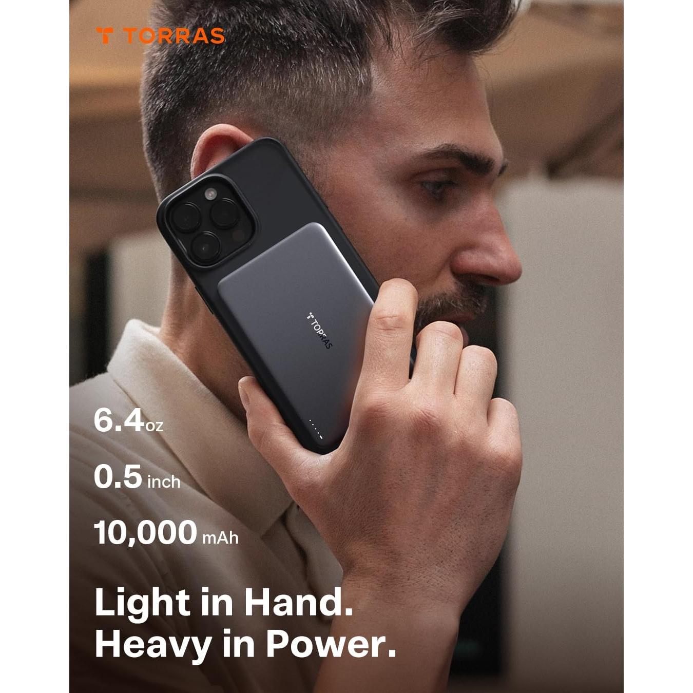 TORRAS MiniMag Power Bank,Ultra-Slim 10,000mAh Magnetic Wireless Portable Charger, 22.5W Fast Charging iPhone Air Magnetic Battery Pack Designed for iPhone 17 Pro Max/17 Pro/Air/16/15/14/13/12, Gray