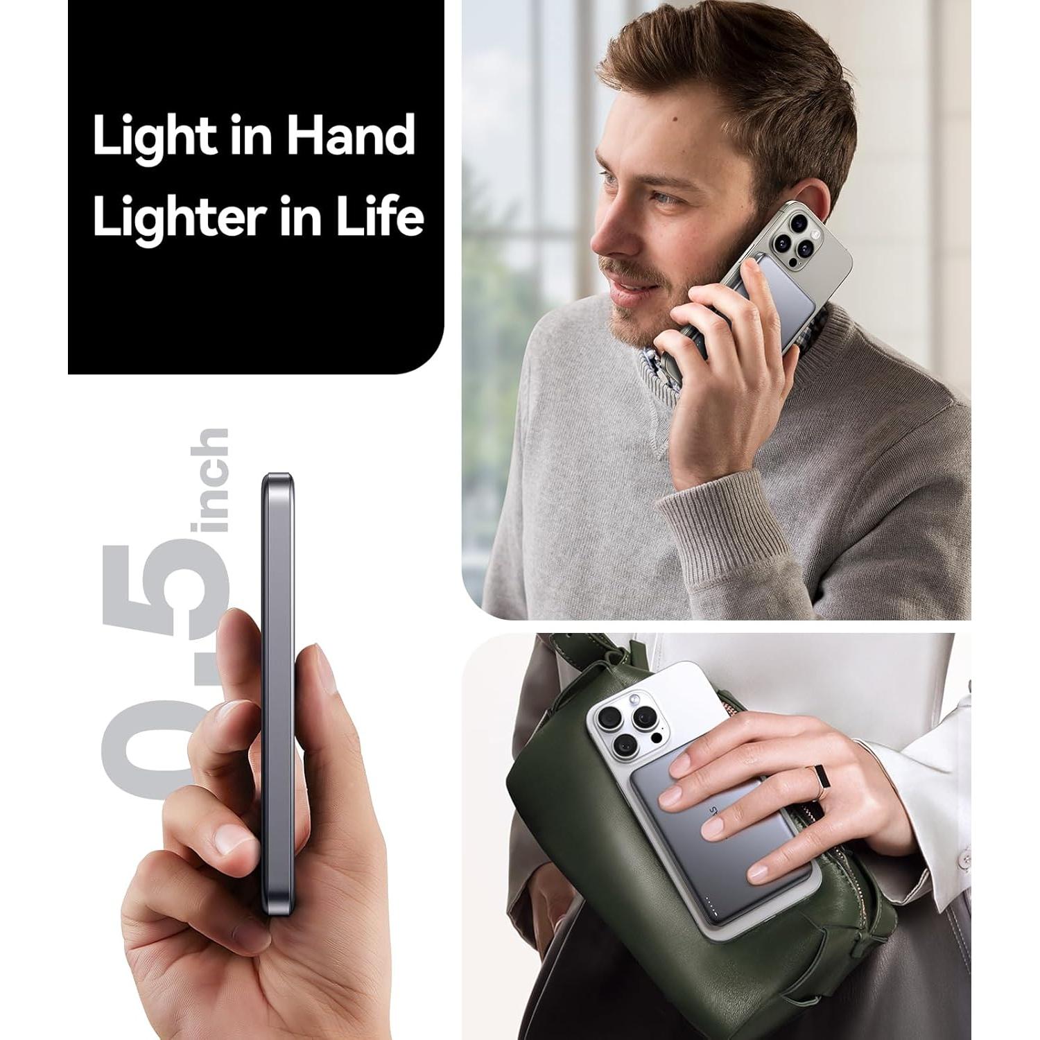 TORRAS MiniMag Power Bank,Ultra-Slim 10,000mAh Magnetic Wireless Portable Charger, 22.5W Fast Charging iPhone Air Magnetic Battery Pack Designed for iPhone 17 Pro Max/17 Pro/Air/16/15/14/13/12, Gray