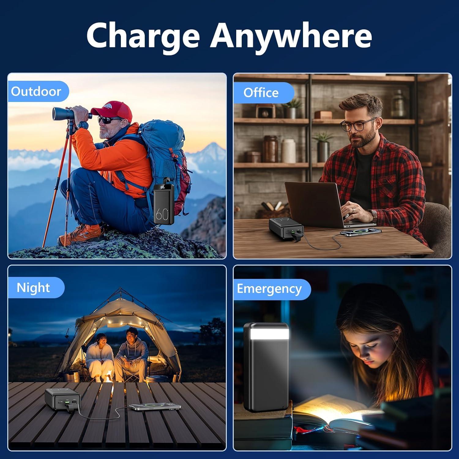 Banco de Energía 60000mAh Cargador Rápido con Linterna