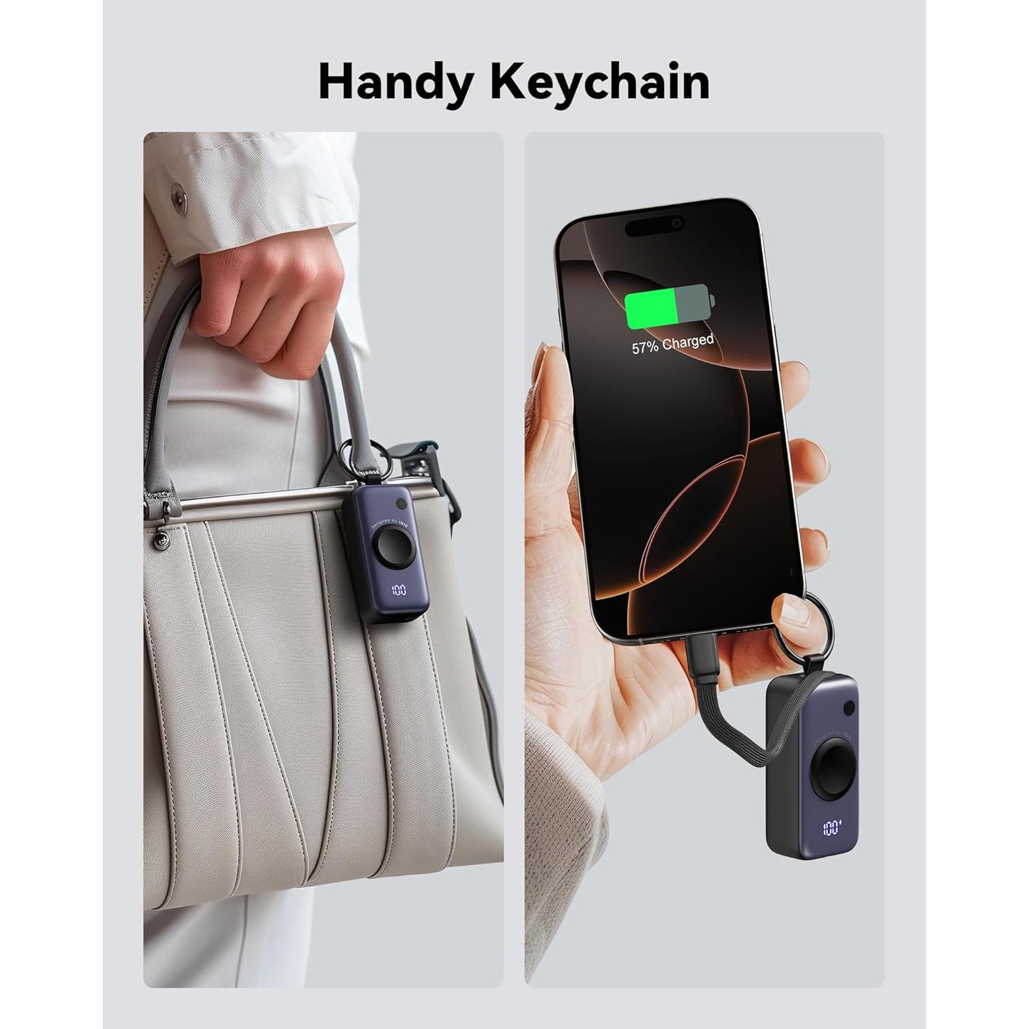 Portable Charger, 5000mAh 20W External Phone Battery Pack, PD Fast Charging Keychain Power Bank with USB C Cable and Watch Charger, for iPhone 17 16 15 Air, Apple Watch Ultra 11 10 9 8 SE, etc.