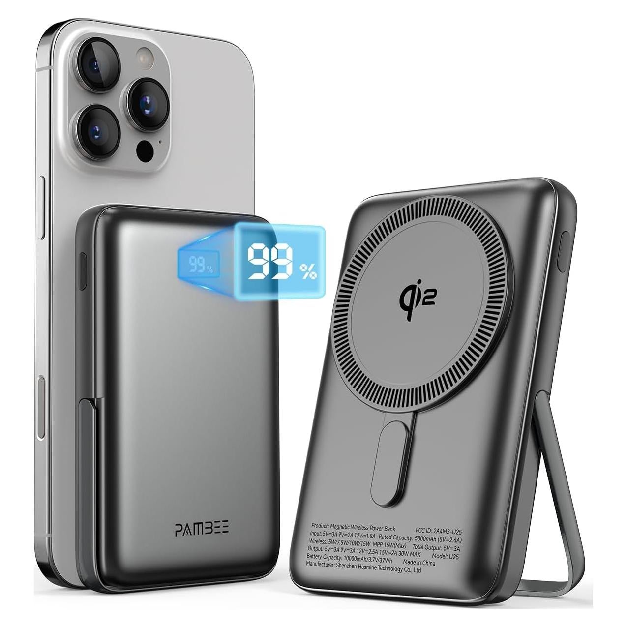 for MagSafe Battery Pack, Qi2 Certified 10,000mAh 30W Ultra Fast Magnetic Wireless Power Bank, Portable Charger with LED Display & Foldable Metal Stand, for iPhone 16/15/14/13/12 Series