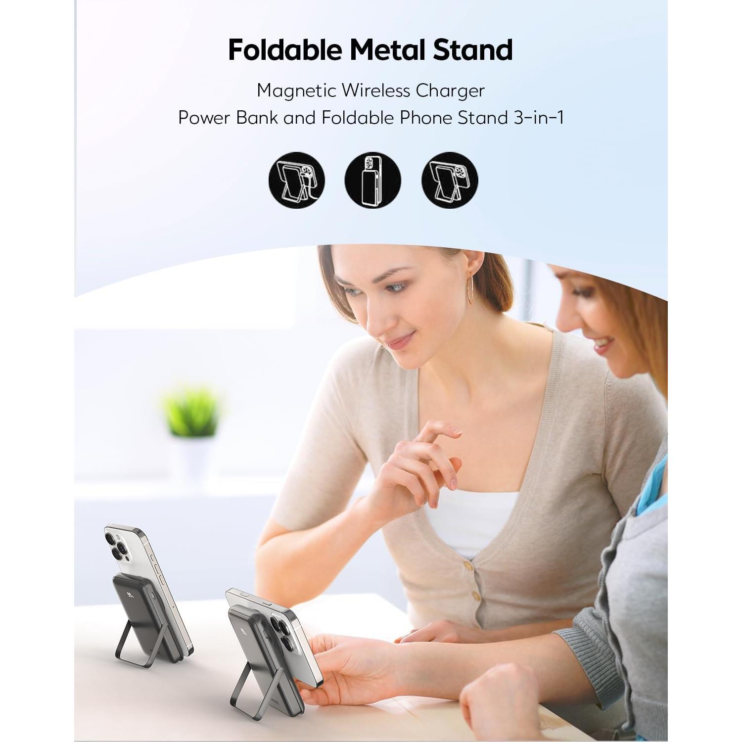 for MagSafe Battery Pack, Qi2 Certified 10,000mAh 30W Ultra Fast Magnetic Wireless Power Bank, Portable Charger with LED Display & Foldable Metal Stand, for iPhone 16/15/14/13/12 Series