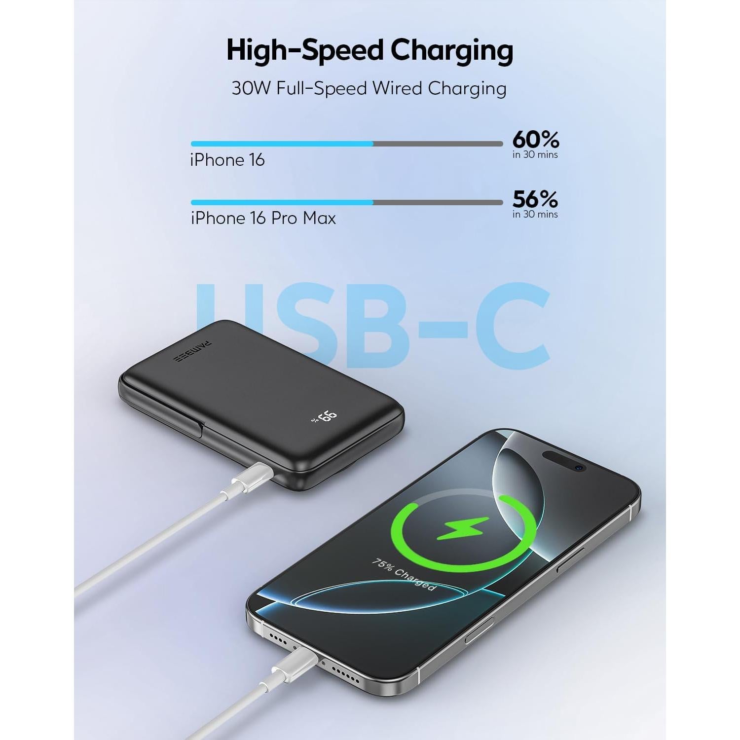 for MagSafe Battery Pack, Qi2 Certified 10,000mAh 30W Ultra Fast Magnetic Wireless Power Bank, Portable Charger with LED Display & Foldable Metal Stand, for iPhone 16/15/14/13/12 Series