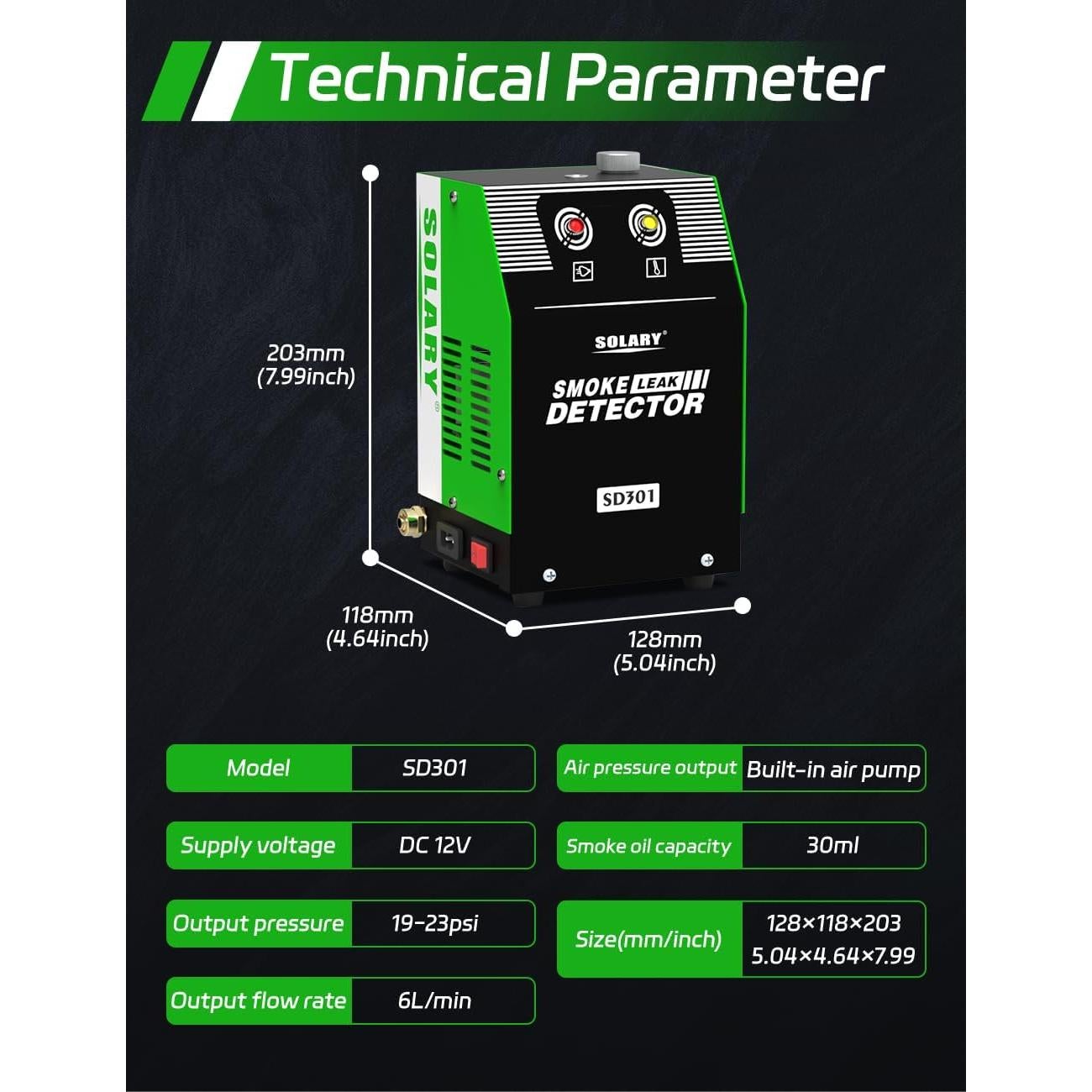 Probador de máquina de humo Solary SD301-GN 12V DC diagnóstico