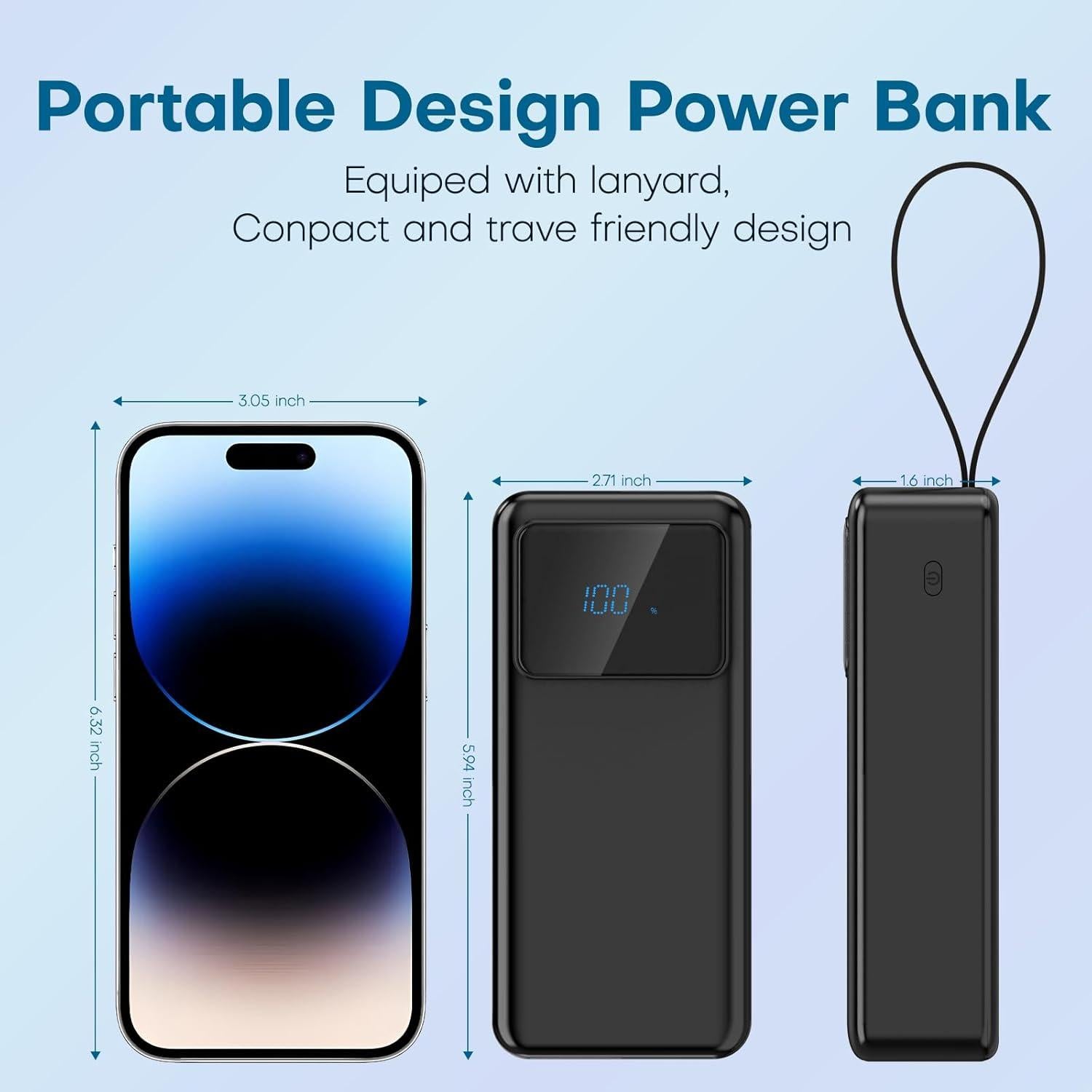 Portable Charger Power Bank 50000mAh, 5 Outputs & 3 Inputs,22.5W USB C Fast Charging External Battery Pack LED Display Huge Capacity Phone Charger for iPhone Samsung,Android etc
