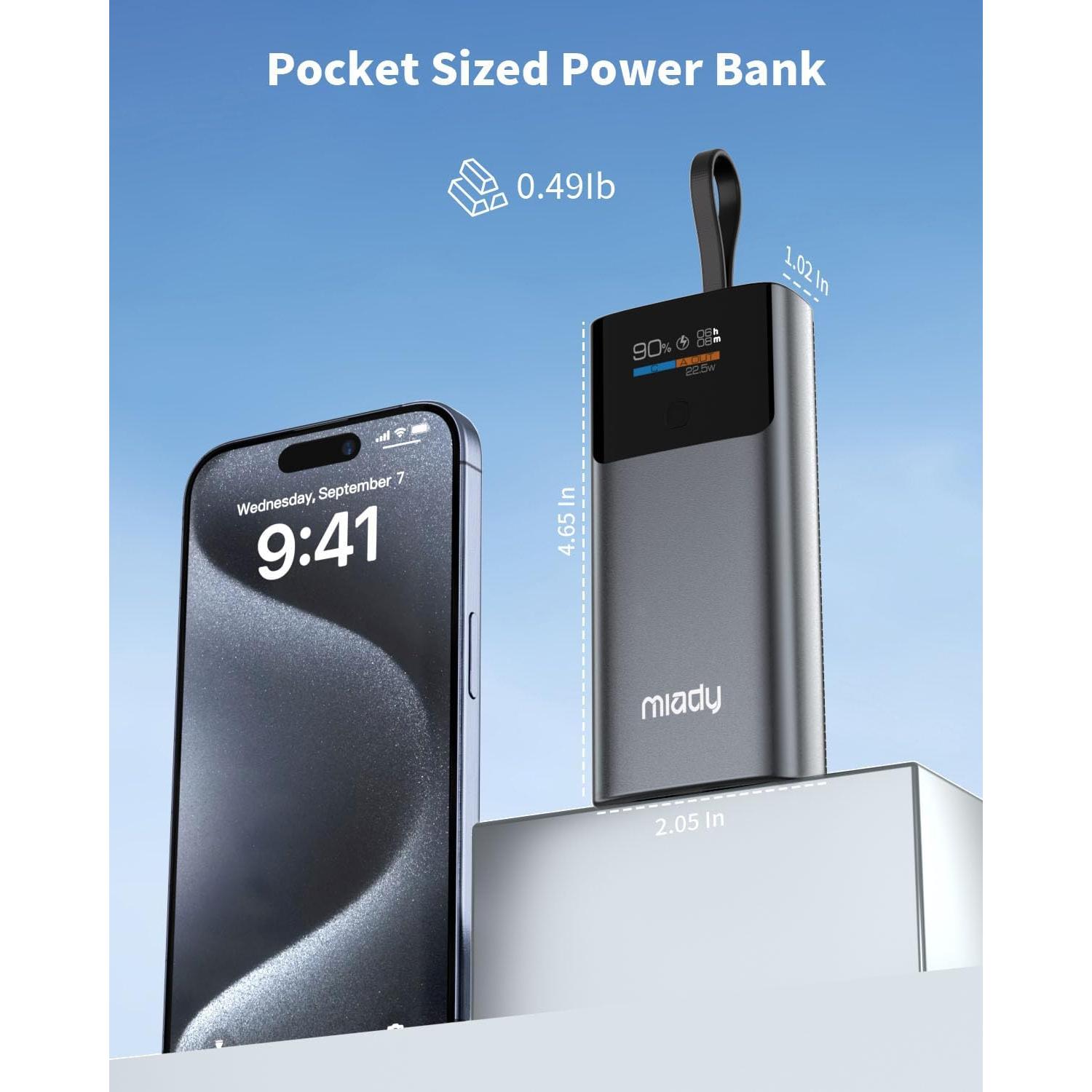 Cargador Portátil Miady 10000mAh Carga Rápida PD 35W USB-C