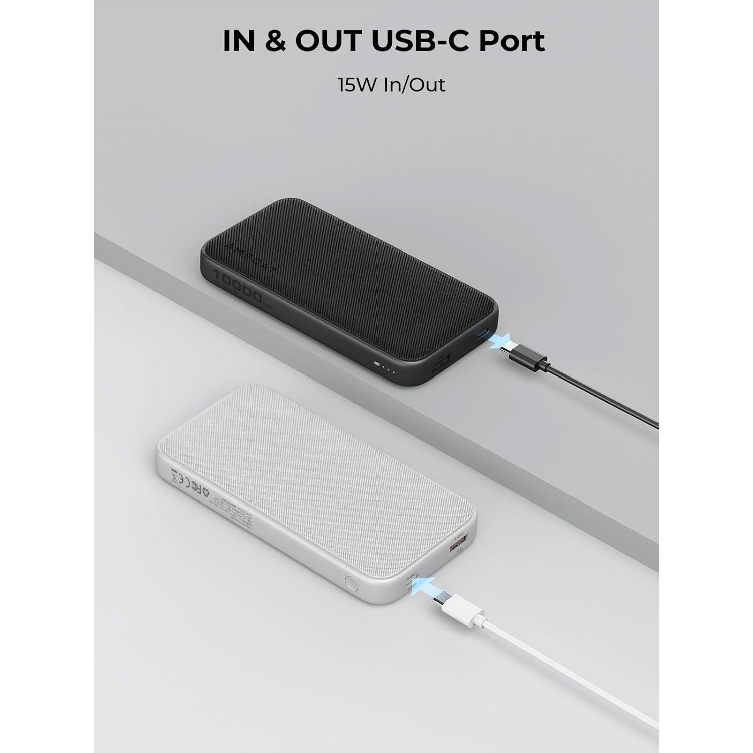 2 Pack Portable Charger, 10000mAh USB C Power Bank Ultra Slim 15W External Charging Battery Pack for iPhone 17/16/15/14/13, Galaxy S25/24, Pixel and More