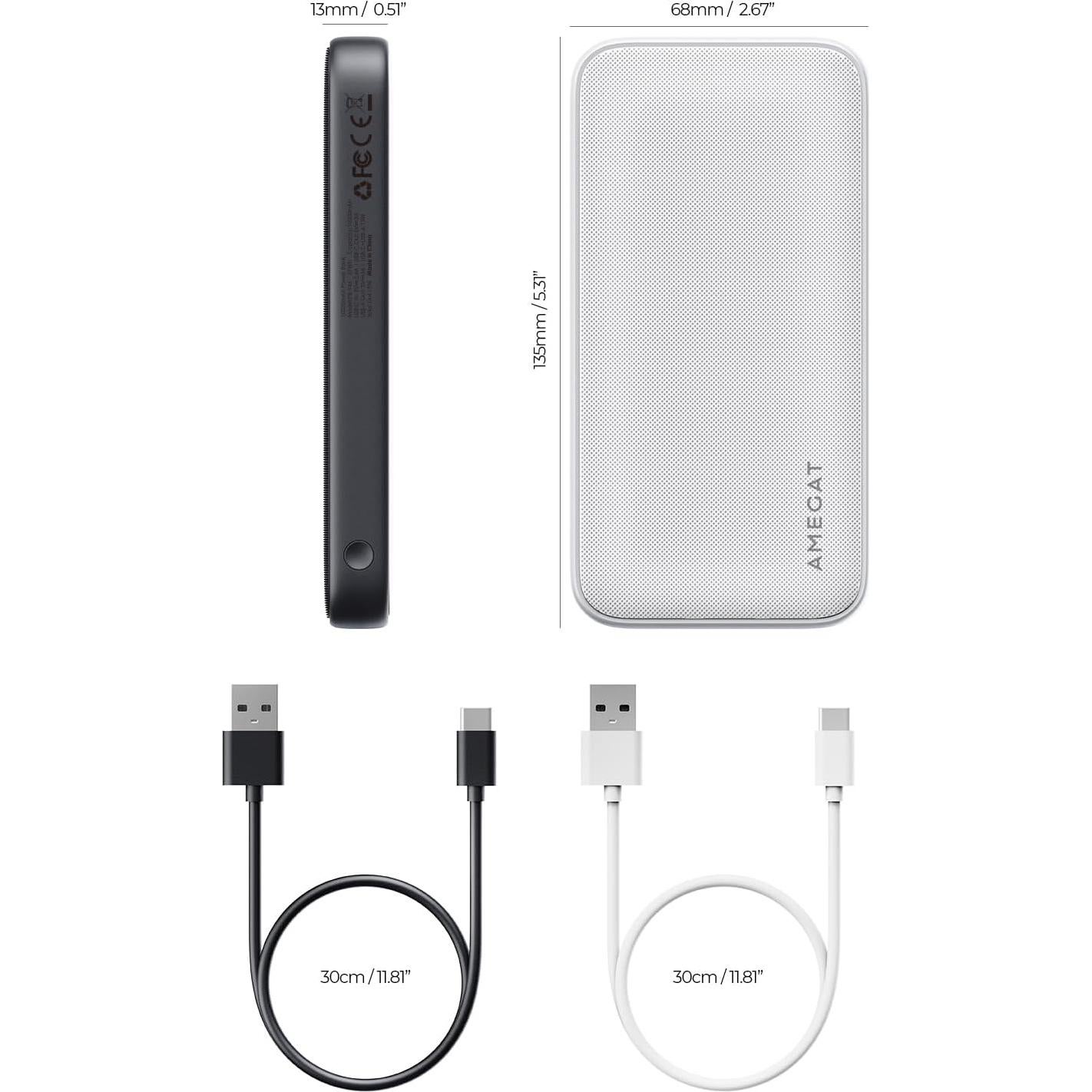 2 Pack Portable Charger, 10000mAh USB C Power Bank Ultra Slim 15W External Charging Battery Pack for iPhone 17/16/15/14/13, Galaxy S25/24, Pixel and More