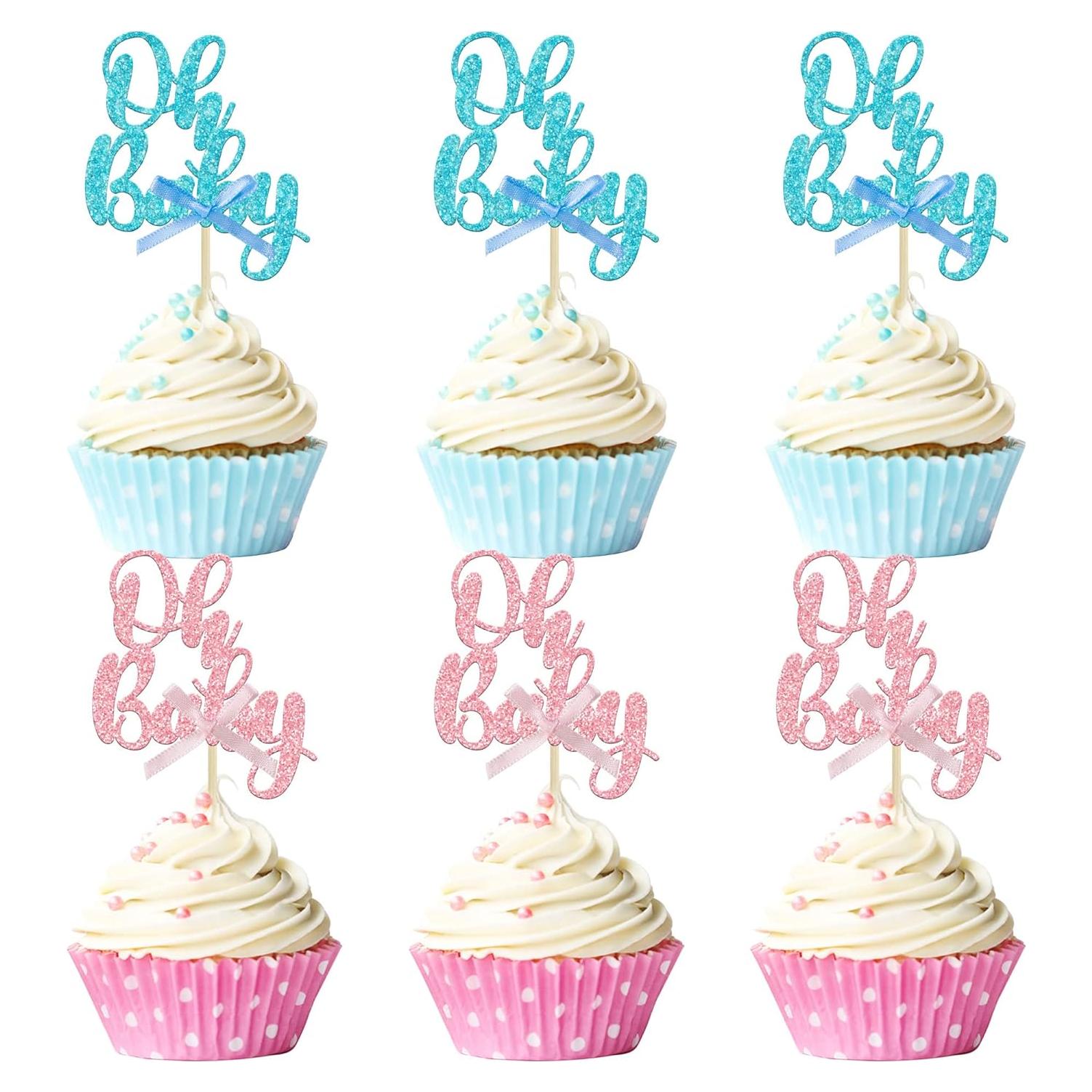 Toppers de Cupcake Rosa Azul Gyufise 36 Pcs Baby Shower