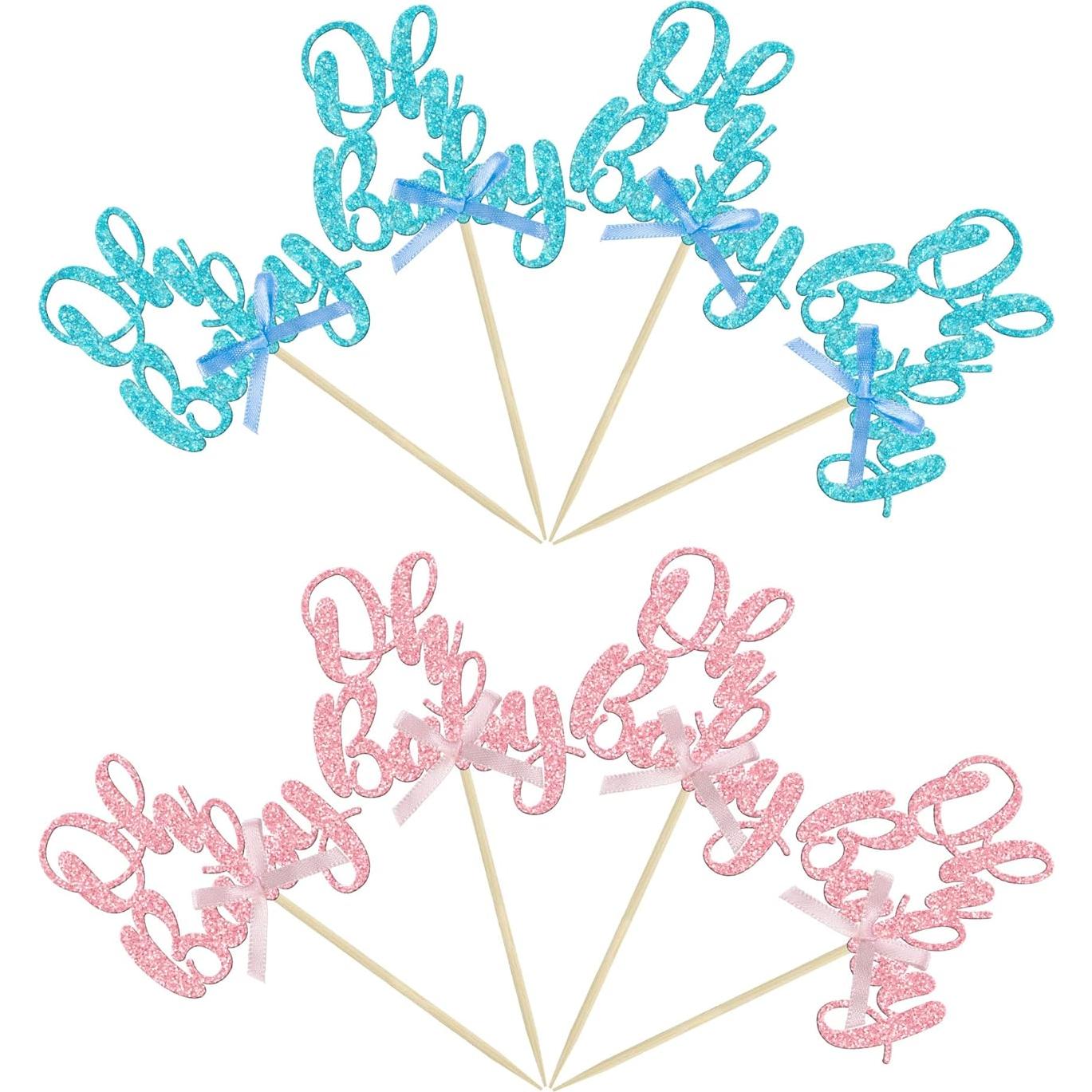 Toppers de Cupcake Rosa Azul Gyufise 36 Pcs Baby Shower