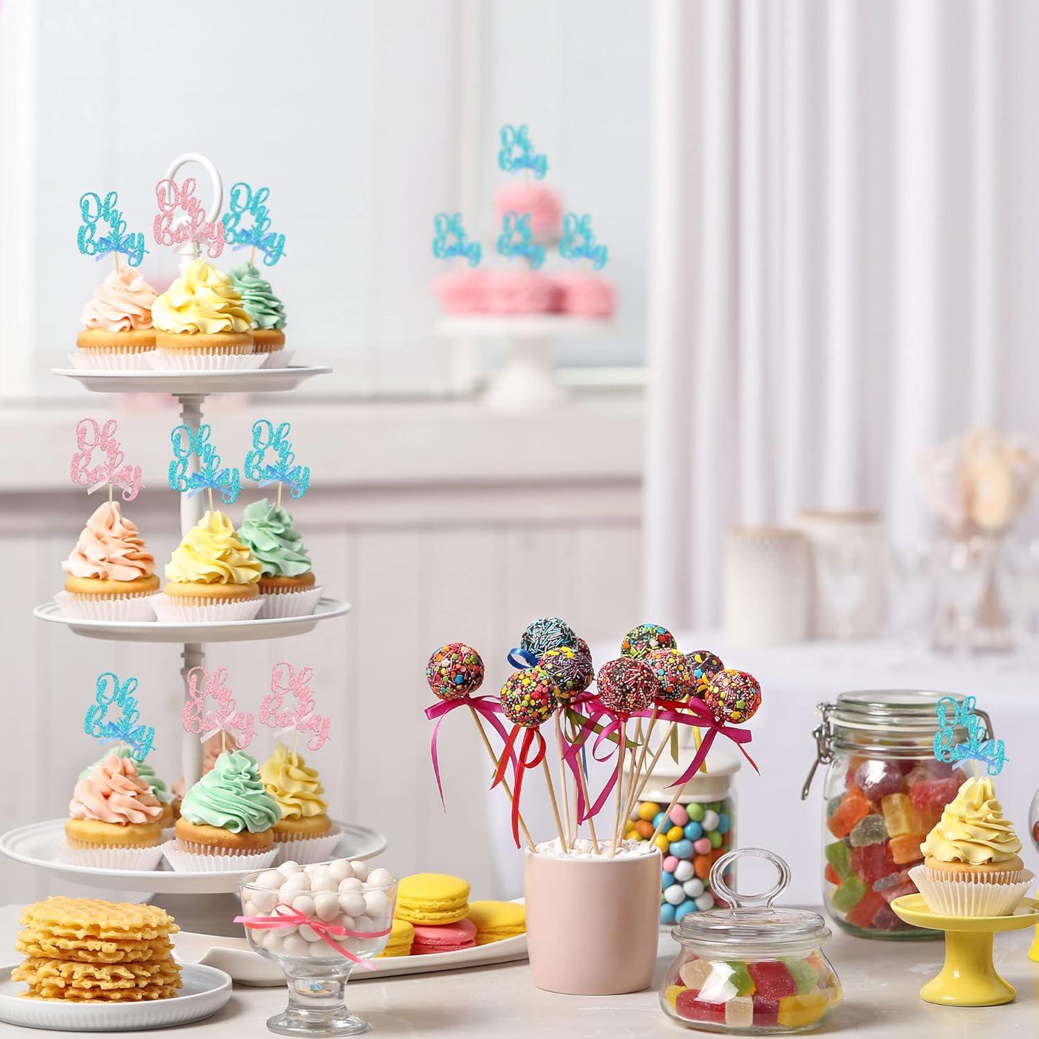 Toppers de Cupcake Rosa Azul Gyufise 36 Pcs Baby Shower