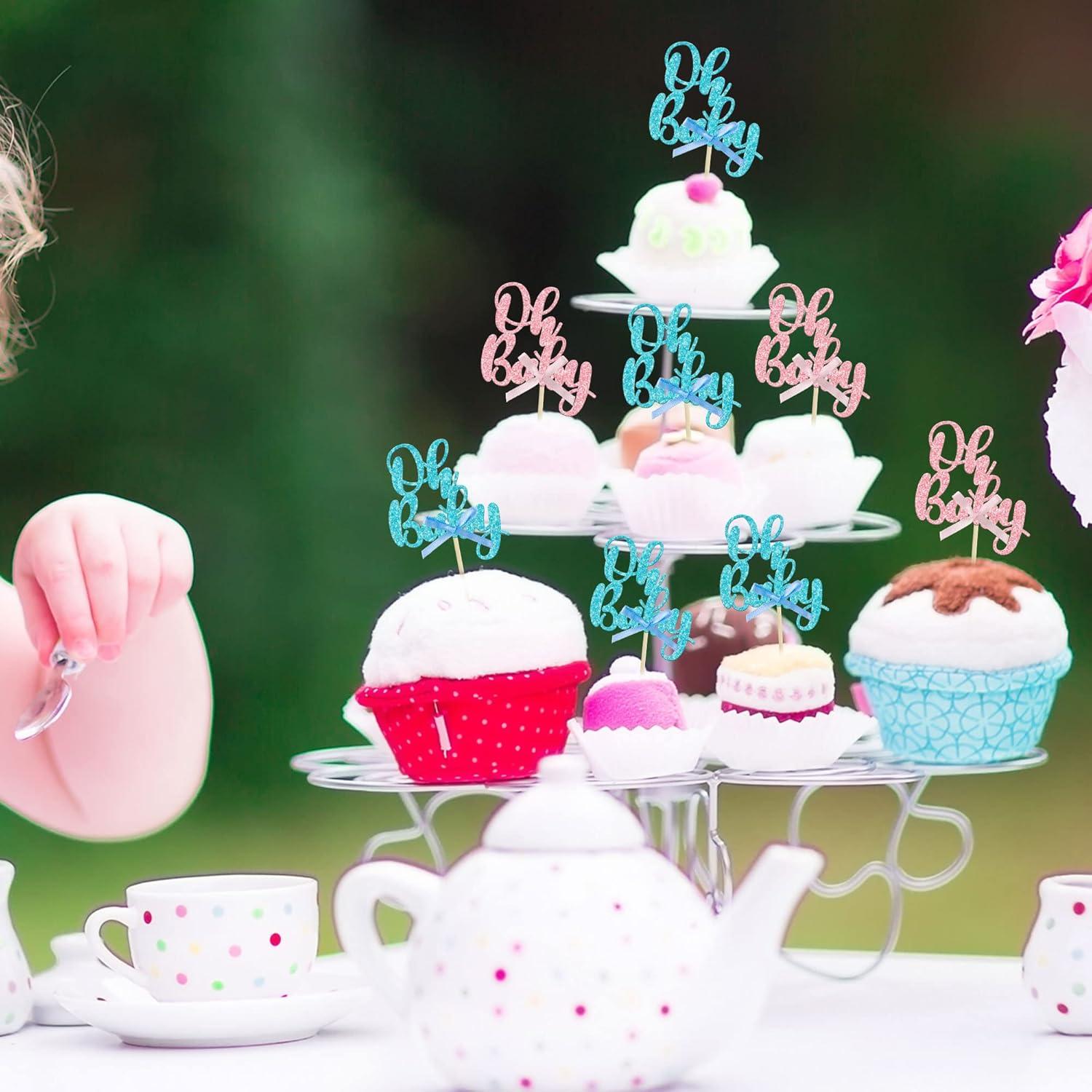 Toppers de Cupcake Rosa Azul Gyufise 36 Pcs Baby Shower