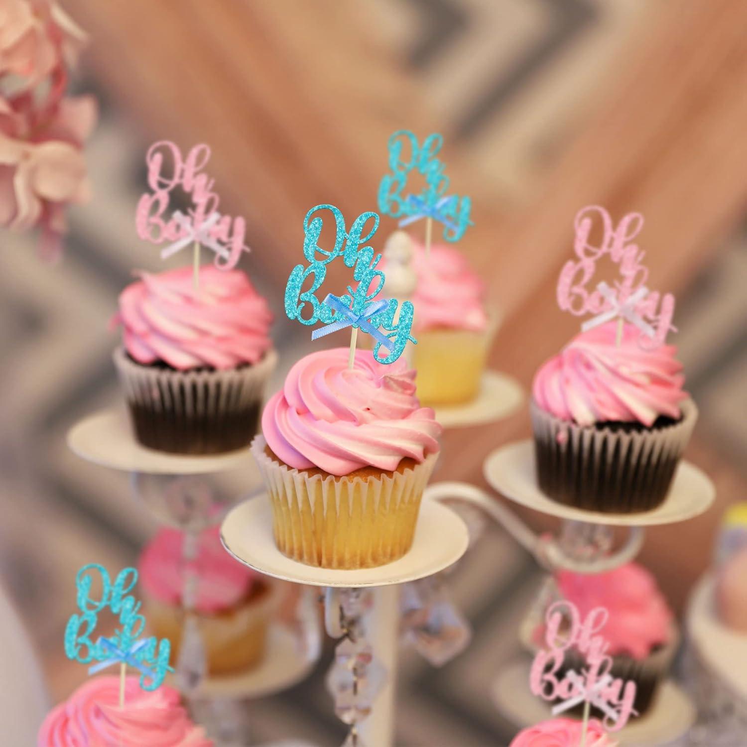 Toppers de Cupcake Rosa Azul Gyufise 36 Pcs Baby Shower