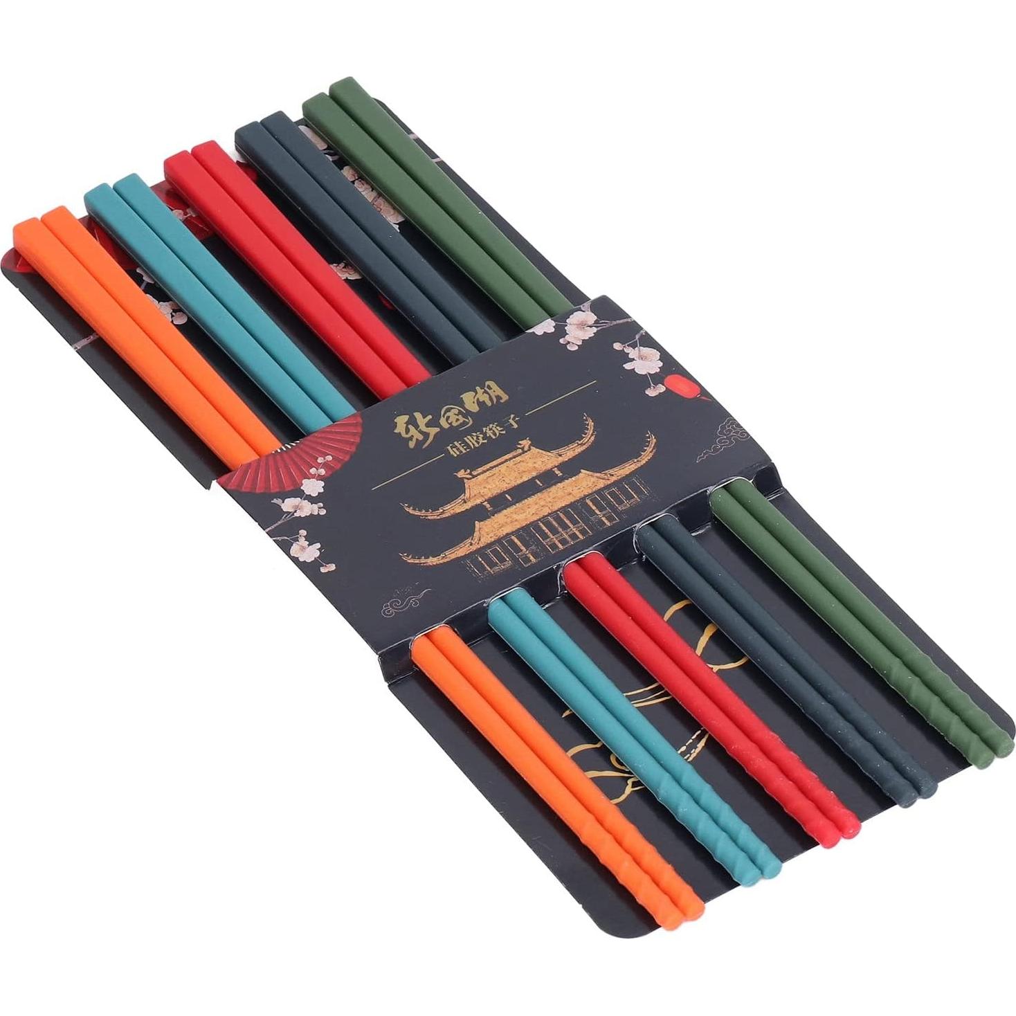 Juego de 5 pares de palillos reutilizables Yosoo 24.1 cm antideslizantes